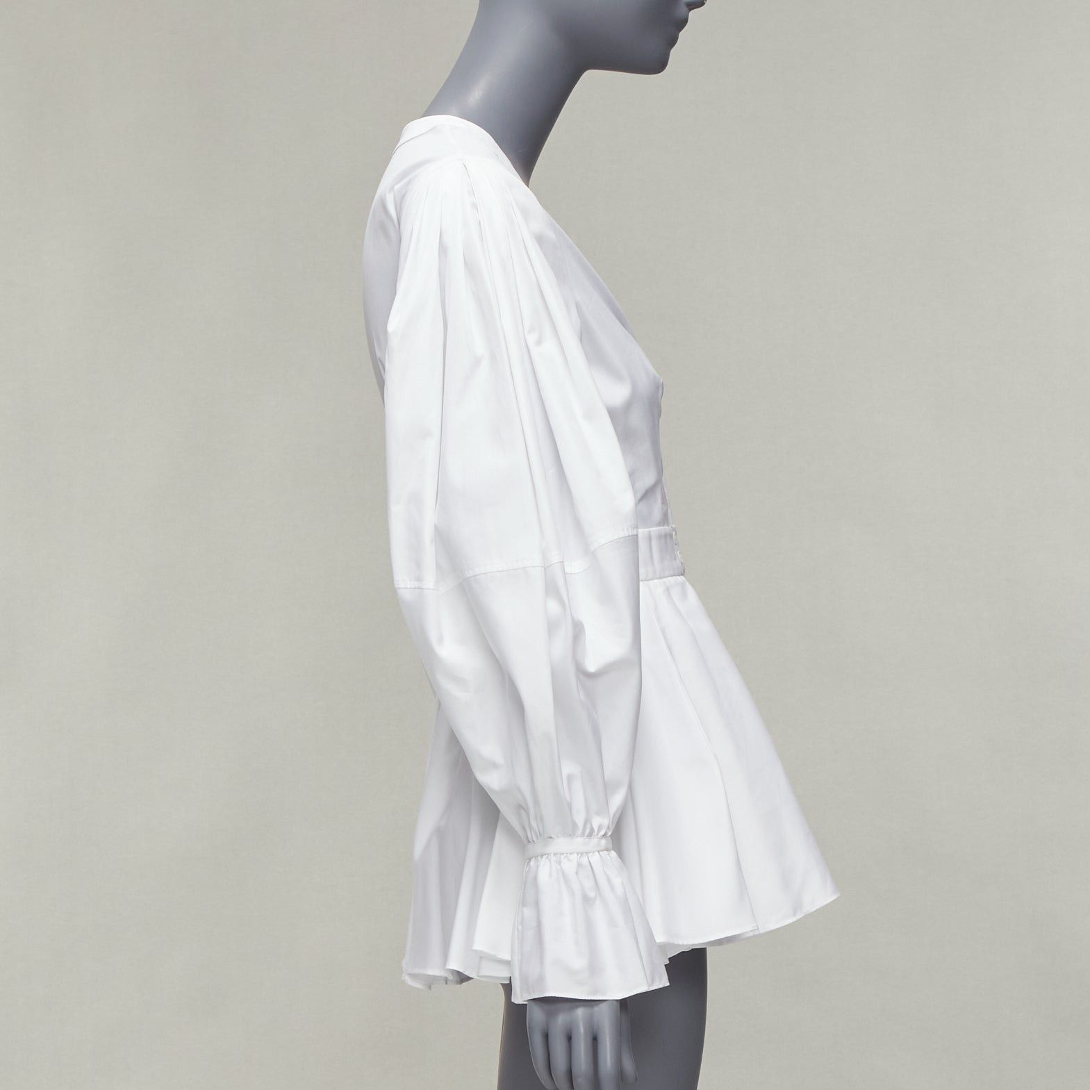 Alexander McQueen ALEXANDER MCQUEEN white cotton V-neck balloon sleeve peplum dress shirt IT38 XS Size XS / US 0-2 / IT 36-38 - 4 Thumbnail