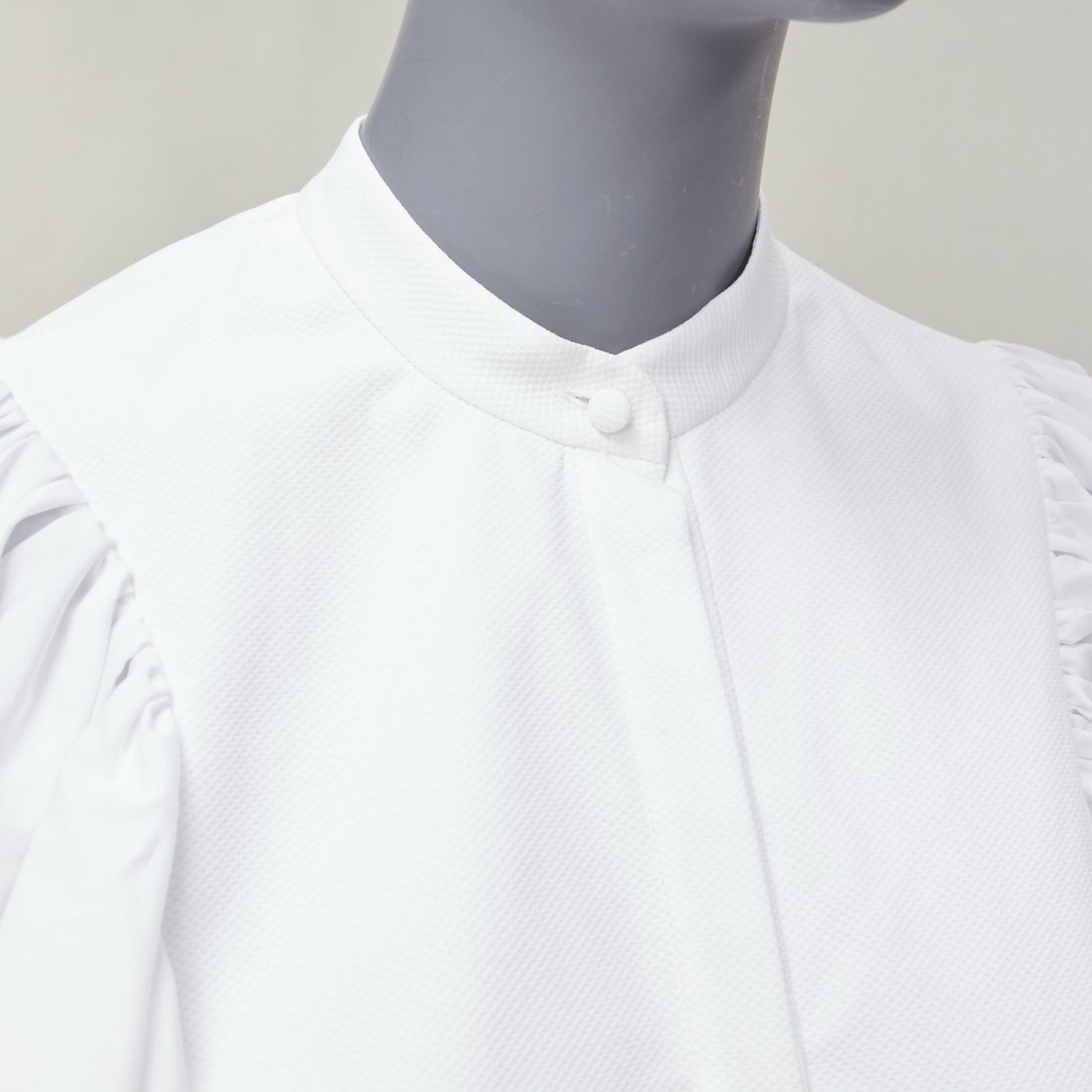 Alexander McQueen ALEXANDER MCQUEEN white cotton frill sleeve mandarin neck tunic shirt IT38 XS Size XS / US 0-2 / IT 36-38 - 7 Thumbnail