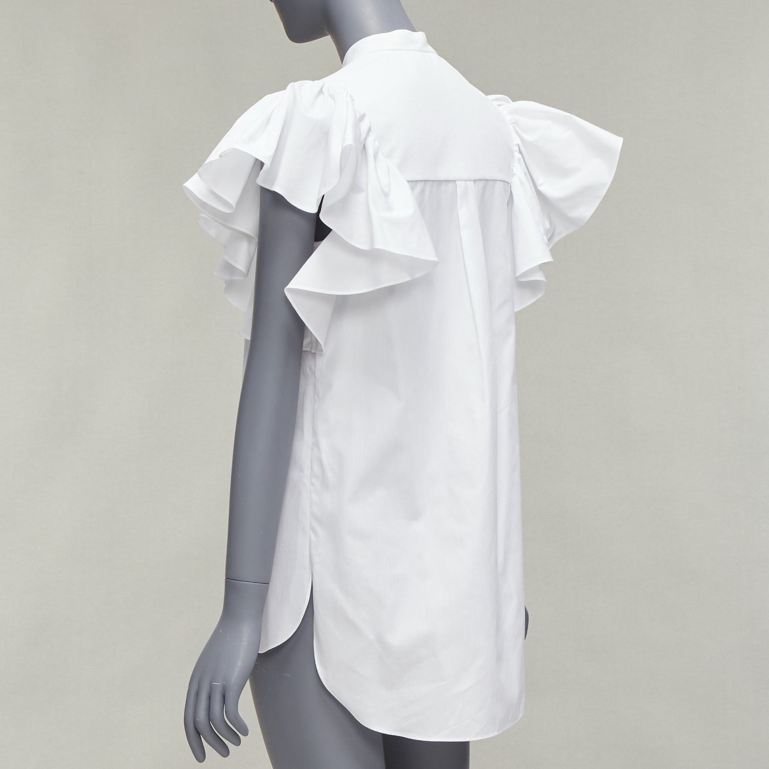 Alexander McQueen ALEXANDER MCQUEEN white cotton frill sleeve mandarin neck tunic shirt IT38 XS Size XS / US 0-2 / IT 36-38 - 6 Thumbnail