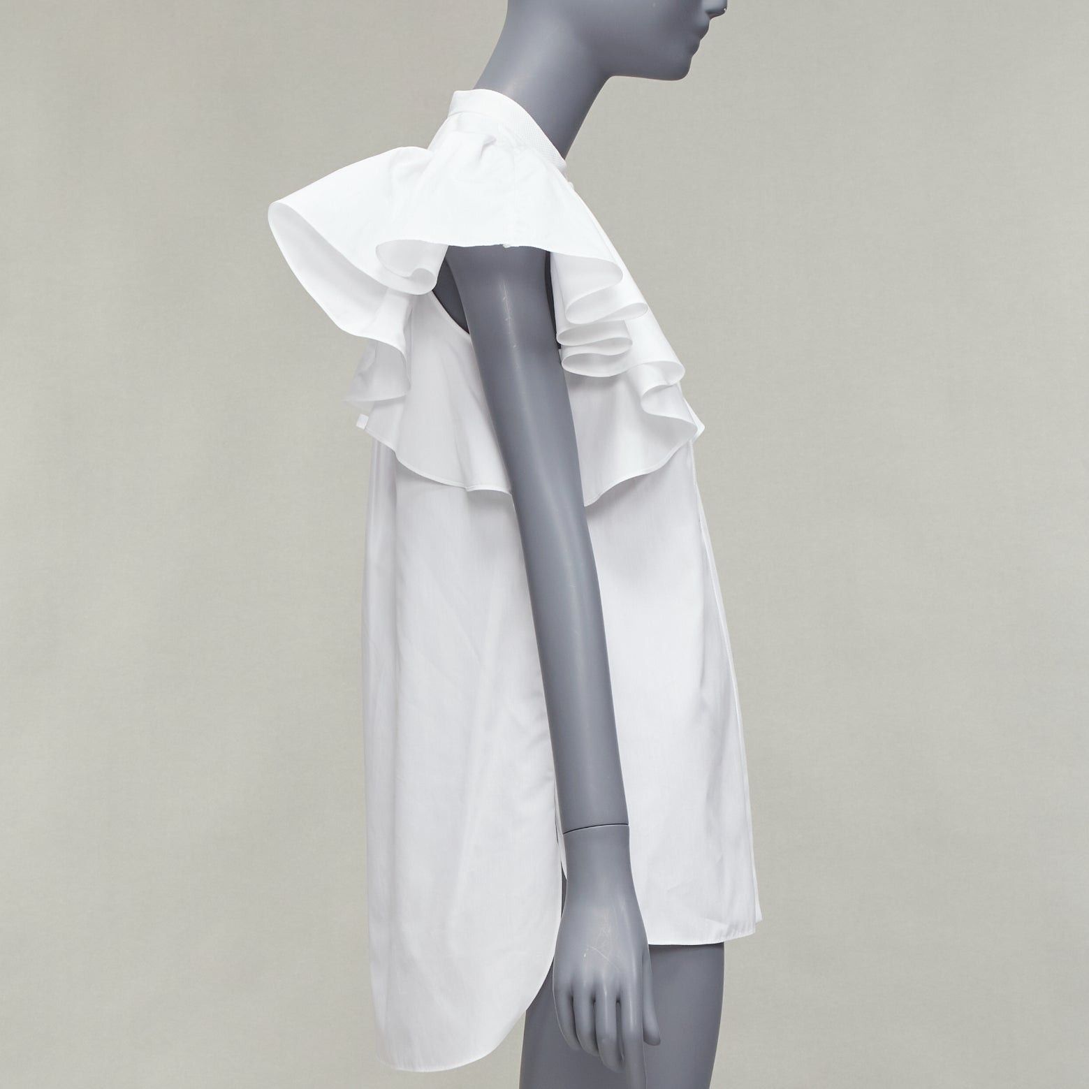 Alexander McQueen ALEXANDER MCQUEEN white cotton frill sleeve mandarin neck tunic shirt IT38 XS Size XS / US 0-2 / IT 36-38 - 4 Thumbnail