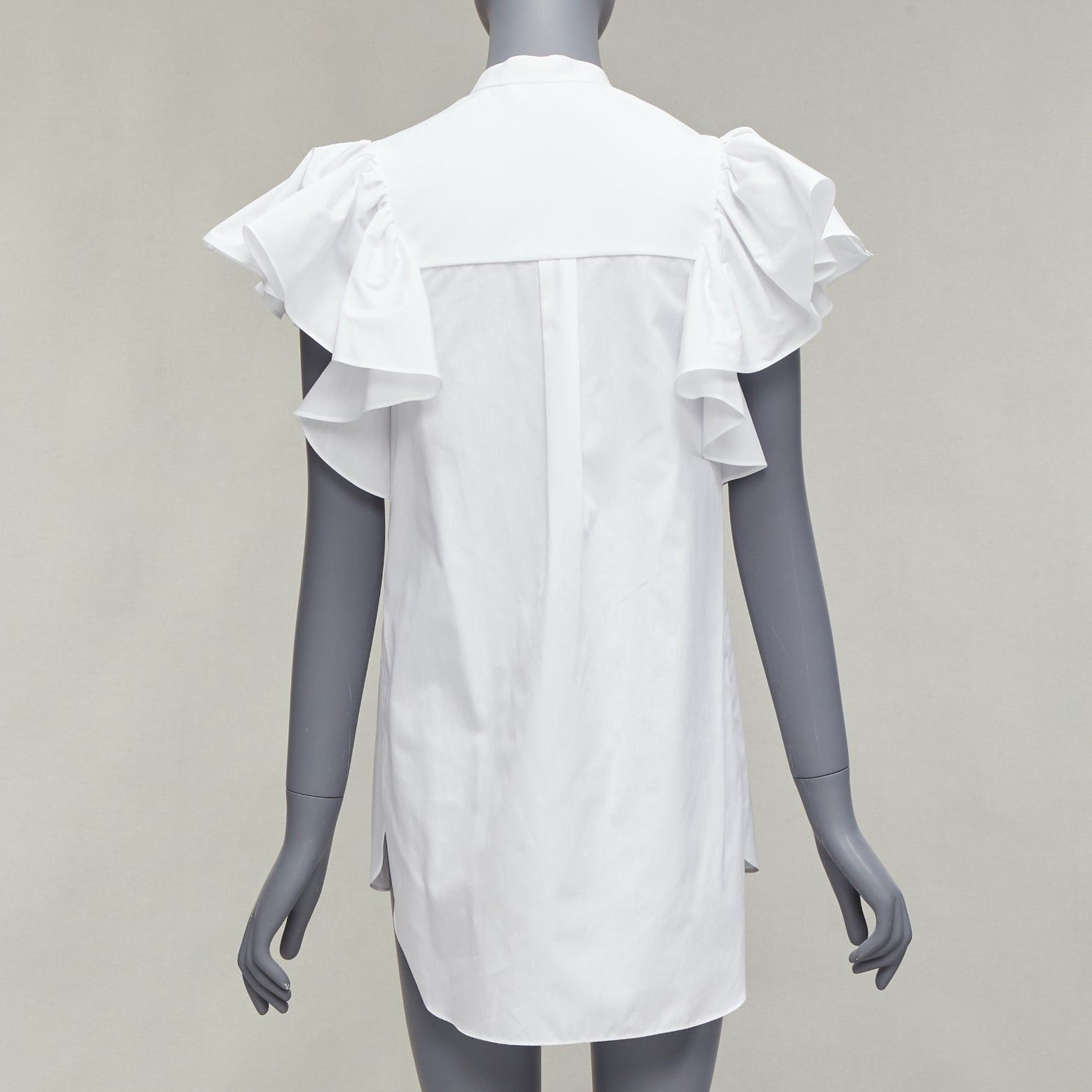 Alexander McQueen ALEXANDER MCQUEEN white cotton frill sleeve mandarin neck tunic shirt IT38 XS Size XS / US 0-2 / IT 36-38 - 5 Thumbnail