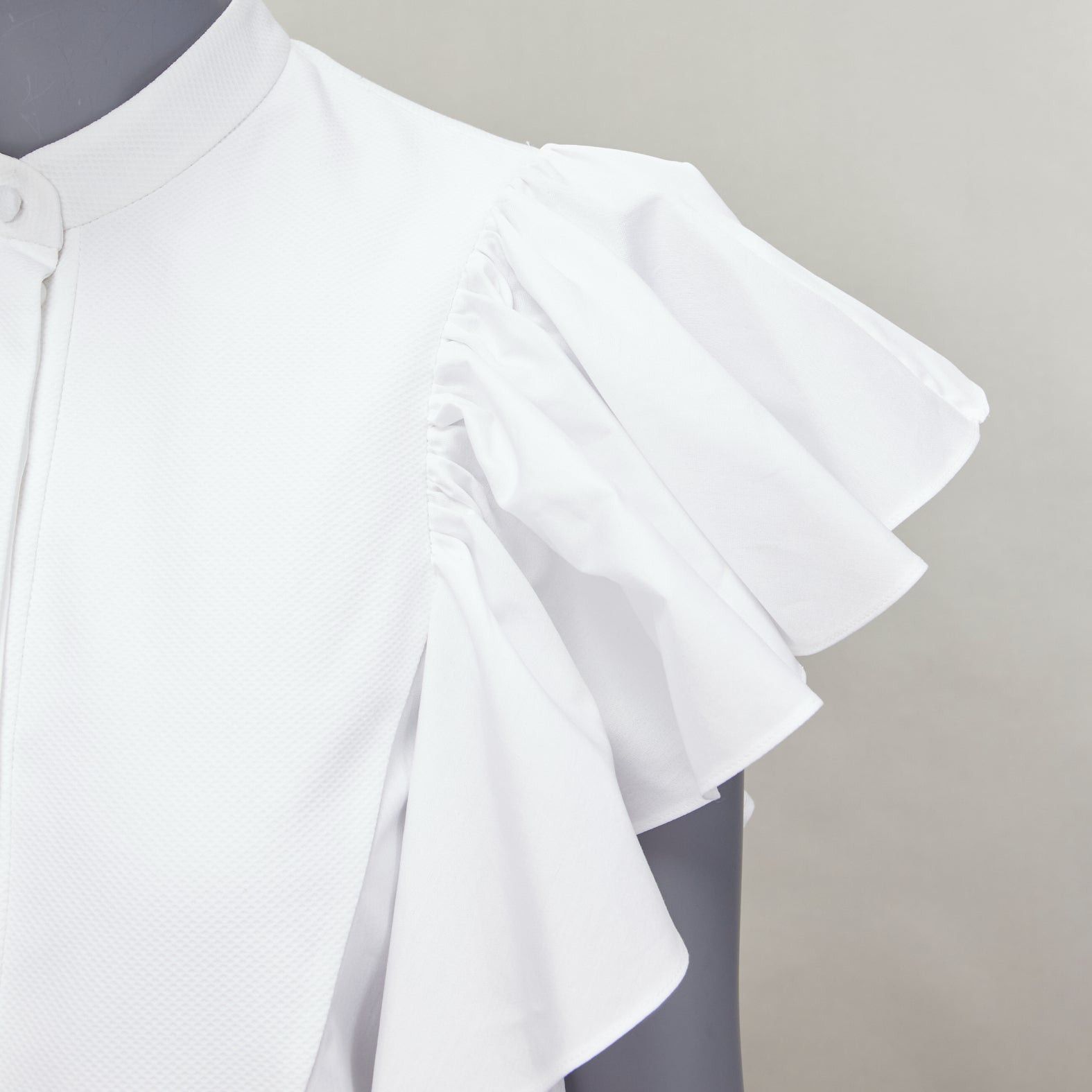 Alexander McQueen ALEXANDER MCQUEEN white cotton frill sleeve mandarin neck tunic shirt IT38 XS Size XS / US 0-2 / IT 36-38 - 8 Thumbnail