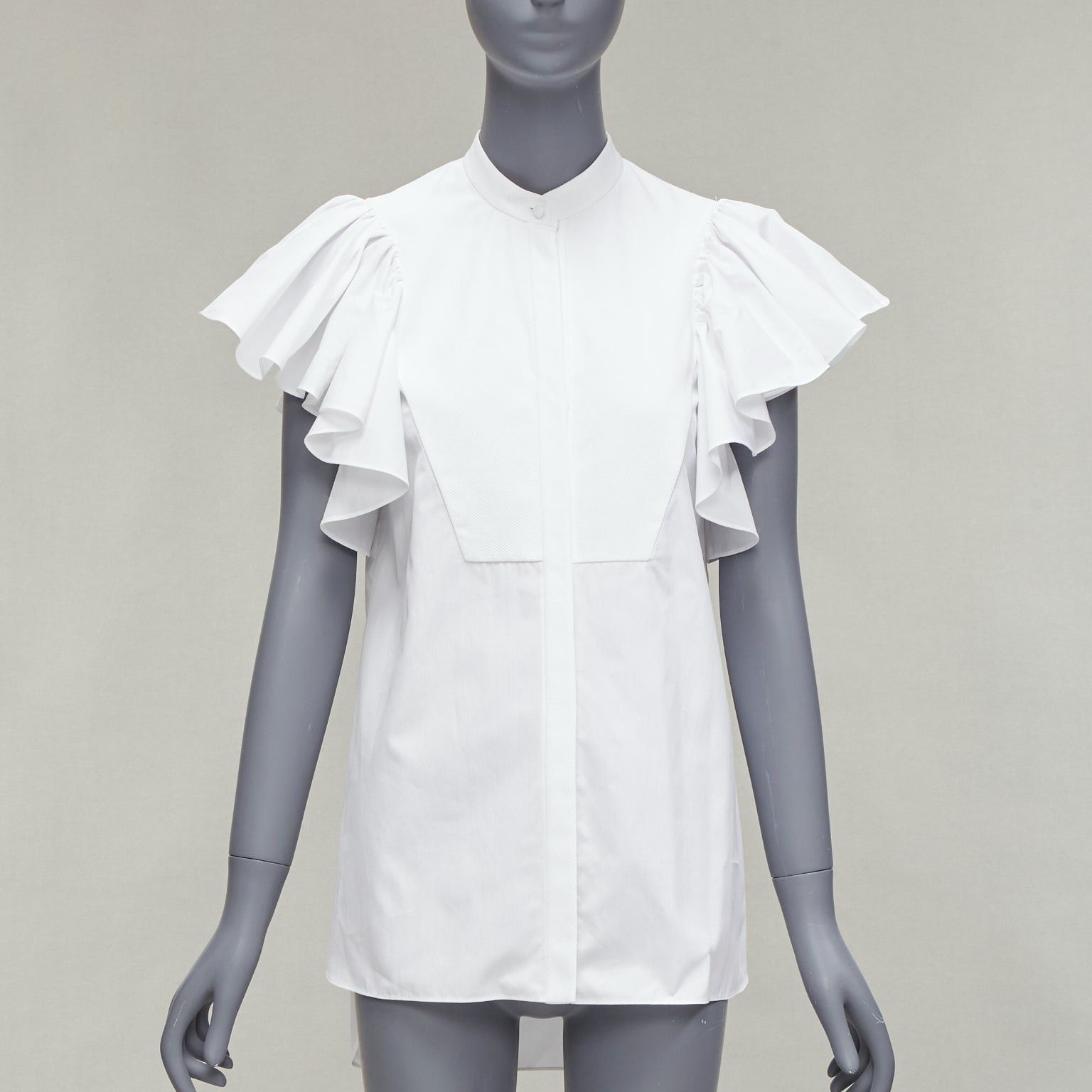 Alexander McQueen ALEXANDER MCQUEEN white cotton frill sleeve mandarin neck tunic shirt IT38 XS Size XS / US 0-2 / IT 36-38 - 3 Thumbnail