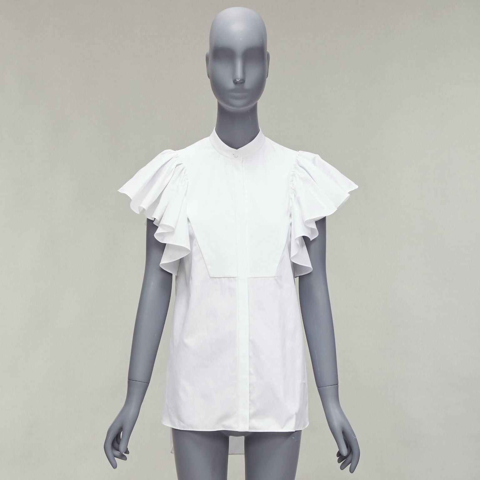 Alexander McQueen ALEXANDER MCQUEEN white cotton frill sleeve mandarin neck tunic shirt IT38 XS Size XS / US 0-2 / IT 36-38 - 10 Thumbnail