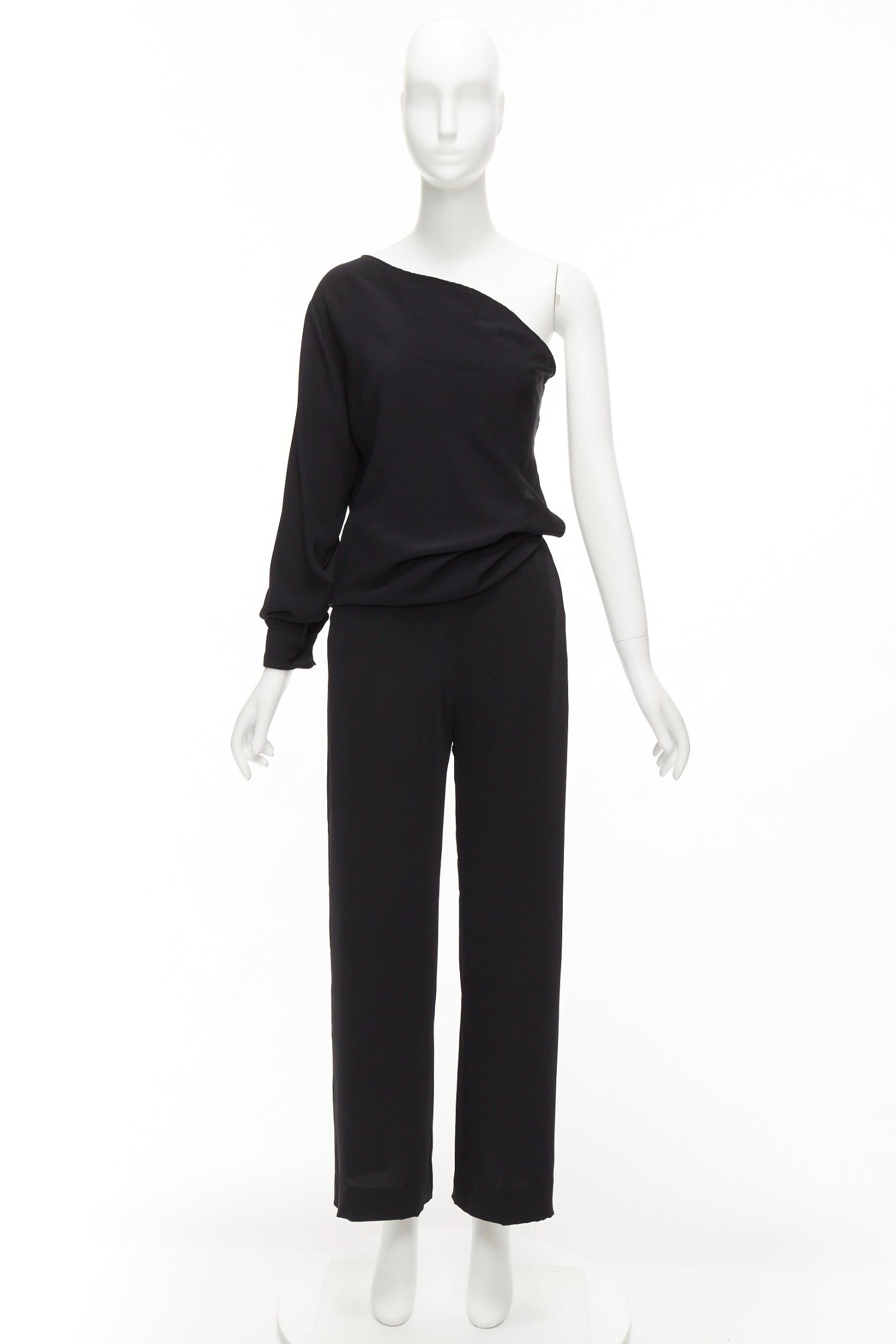 Maison Margiela MAISON MARGIELA MM6 black one shoulder drape cut cropped jumpsuit FR36 S Size 27" / US 4 / IT 40 - 9 Thumbnail