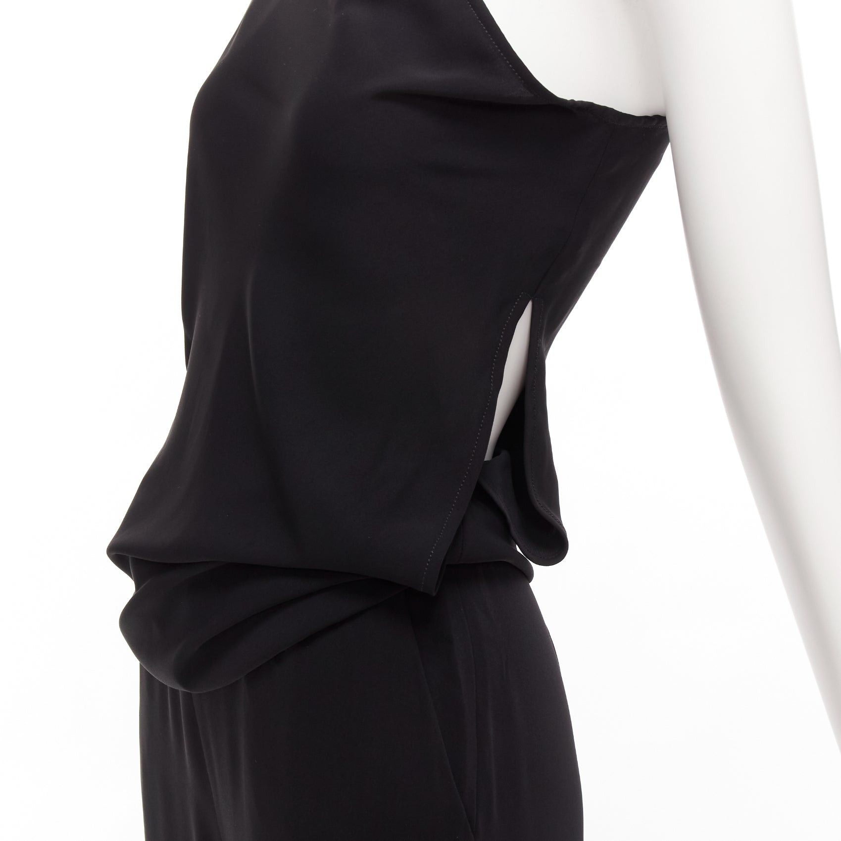 Maison Margiela MAISON MARGIELA MM6 black one shoulder drape cut cropped jumpsuit FR36 S Size 27" / US 4 / IT 40 - 2 Thumbnail