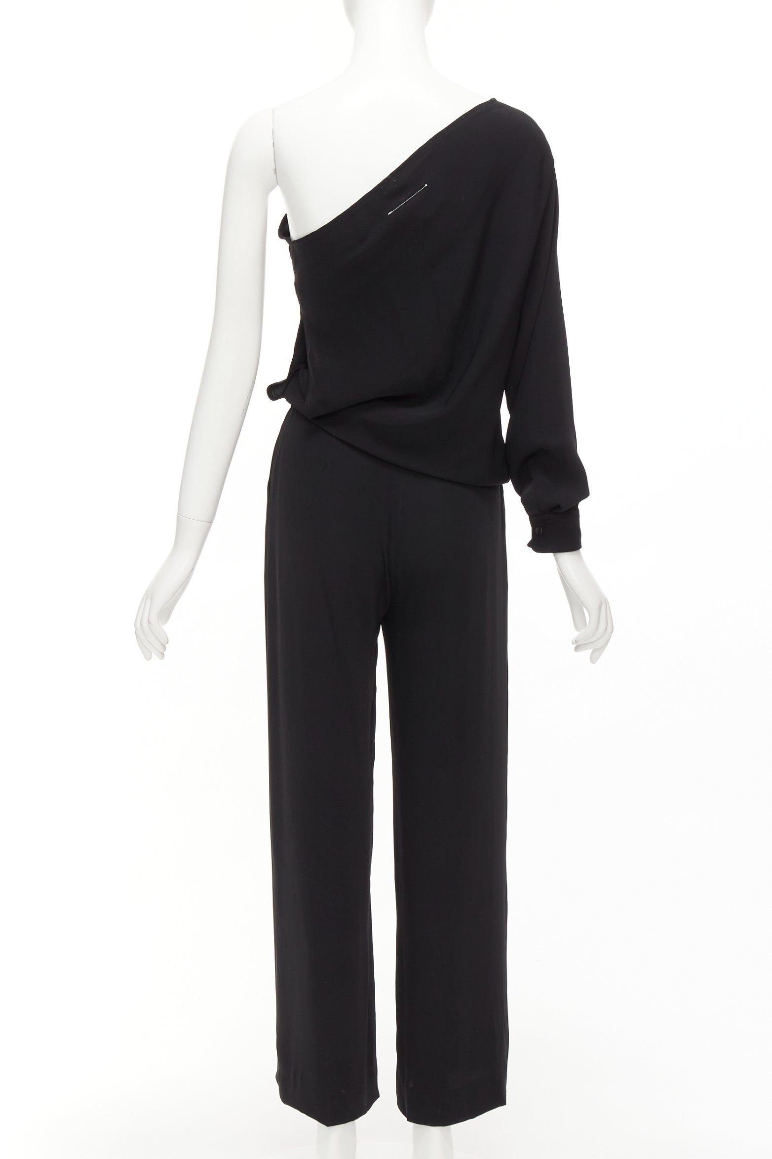 Maison Margiela MAISON MARGIELA MM6 black one shoulder drape cut cropped jumpsuit FR36 S Size 27" / US 4 / IT 40 - 5 Thumbnail