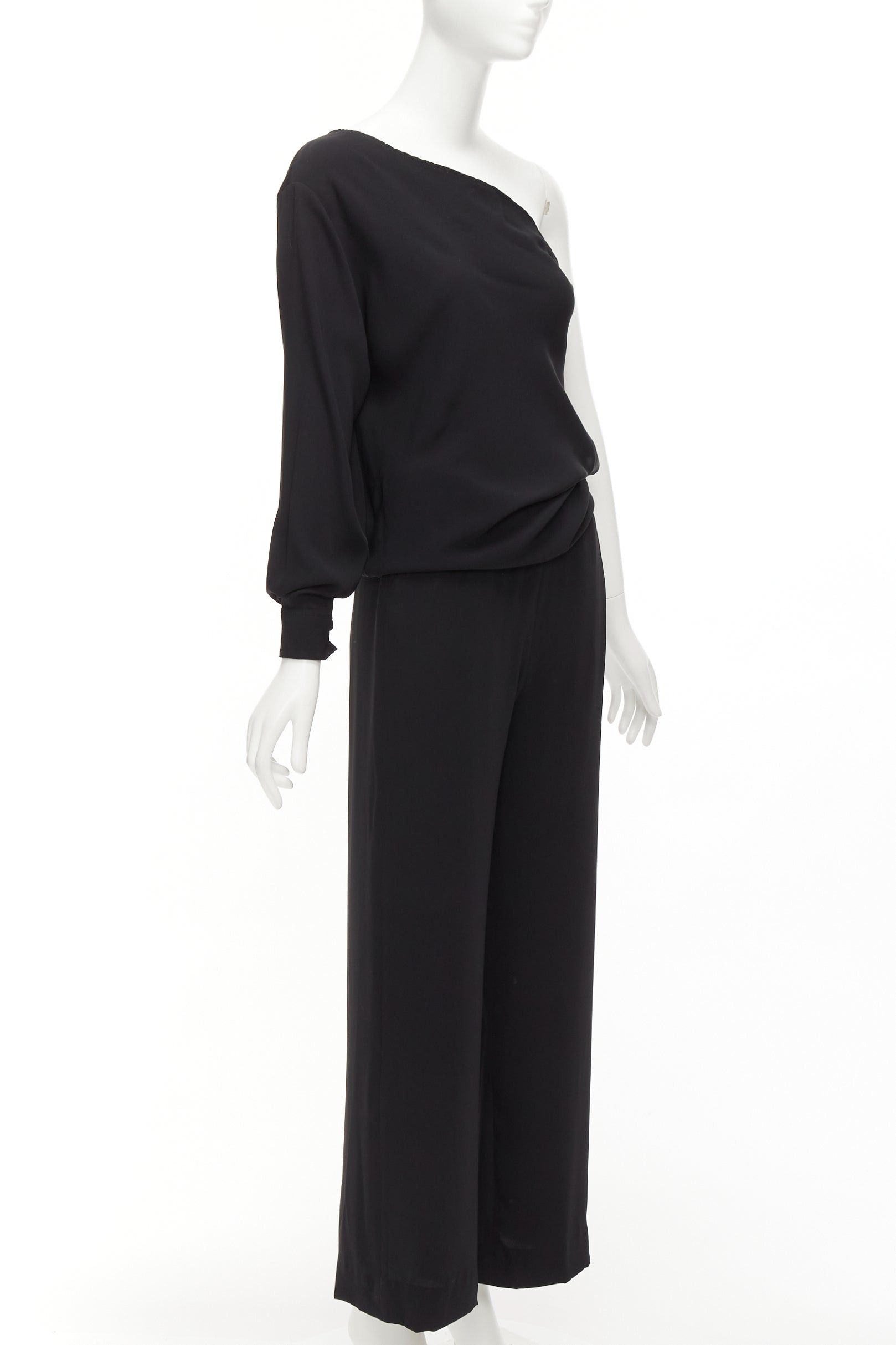 Maison Margiela MAISON MARGIELA MM6 black one shoulder drape cut cropped jumpsuit FR36 S Size 27" / US 4 / IT 40 - 3 Thumbnail