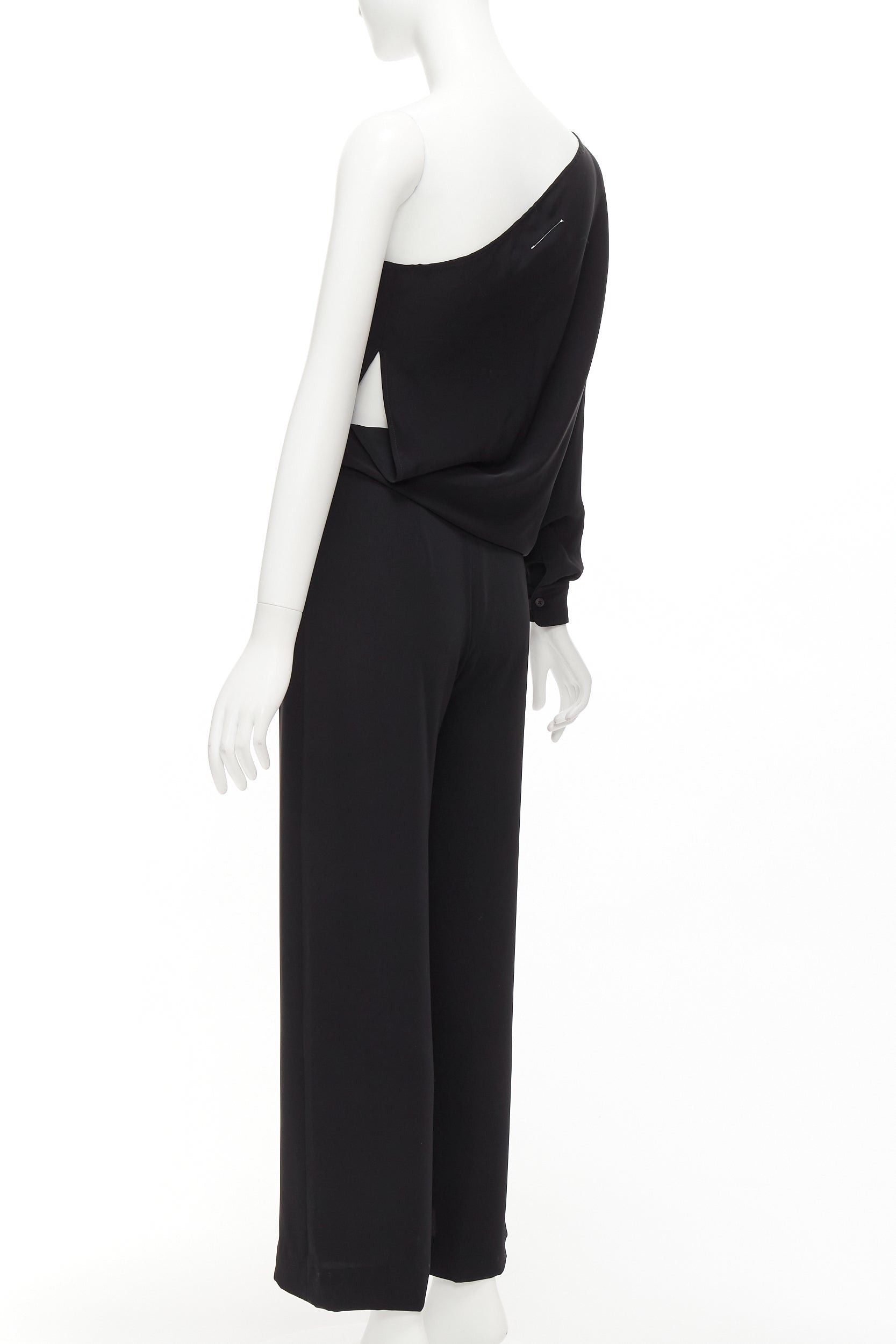 Maison Margiela MAISON MARGIELA MM6 black one shoulder drape cut cropped jumpsuit FR36 S Size 27" / US 4 / IT 40 - 6 Thumbnail