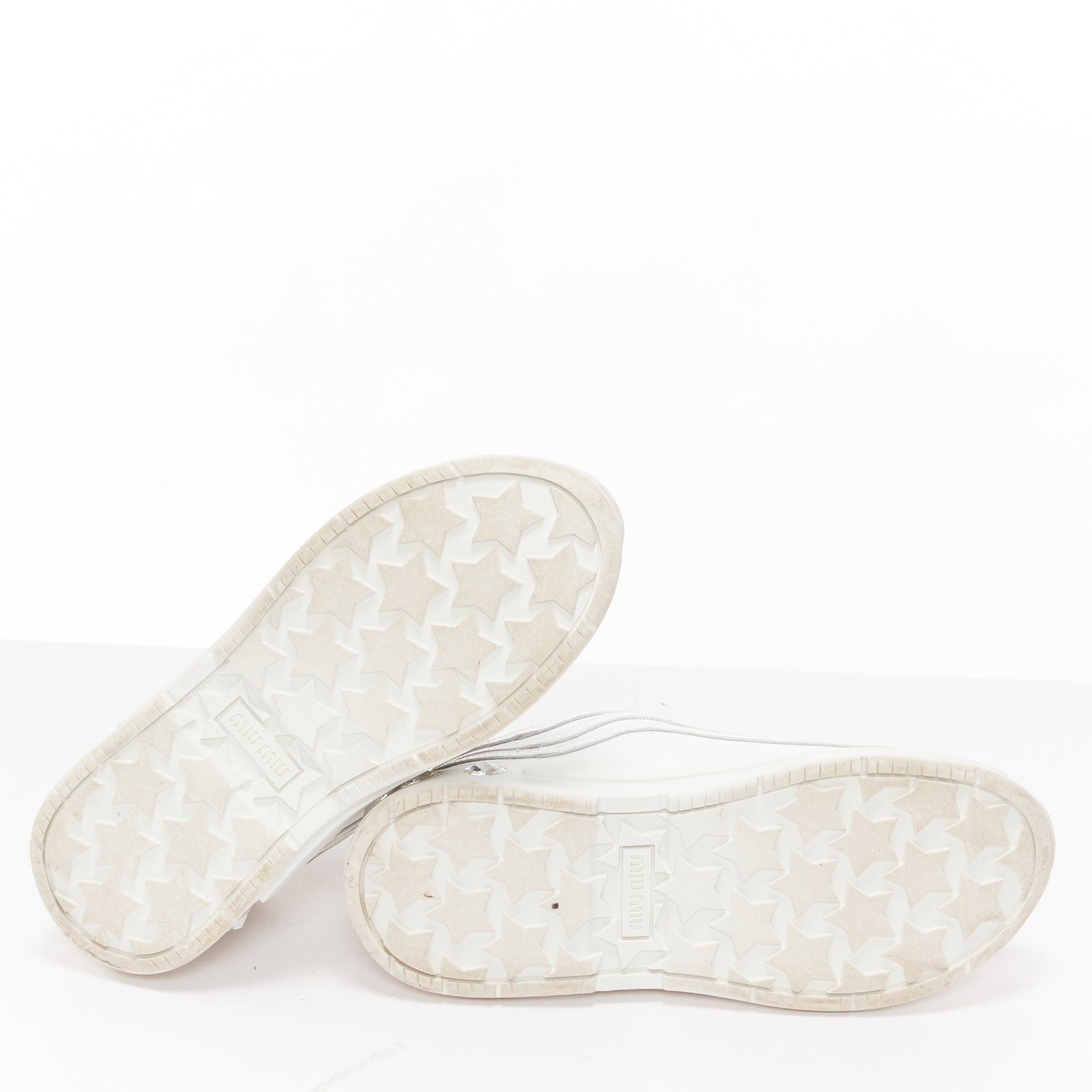 Miu Miu MIU MIU white leather logo tongue clear big crystal heels chunky sneakers EU38 Size US 8 / IT 38 - 11 Thumbnail