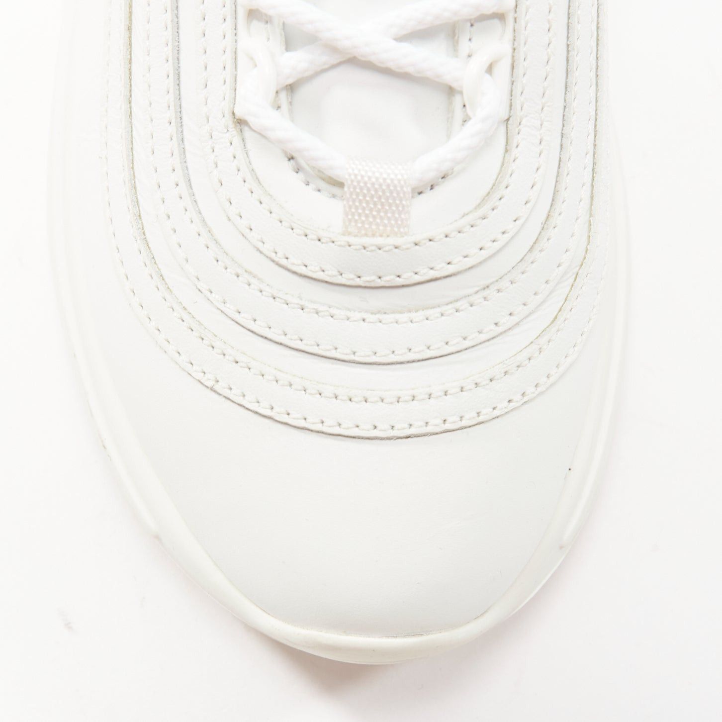 Miu Miu MIU MIU white leather logo tongue clear big crystal heels chunky sneakers EU38 Size US 8 / IT 38 - 7 Thumbnail