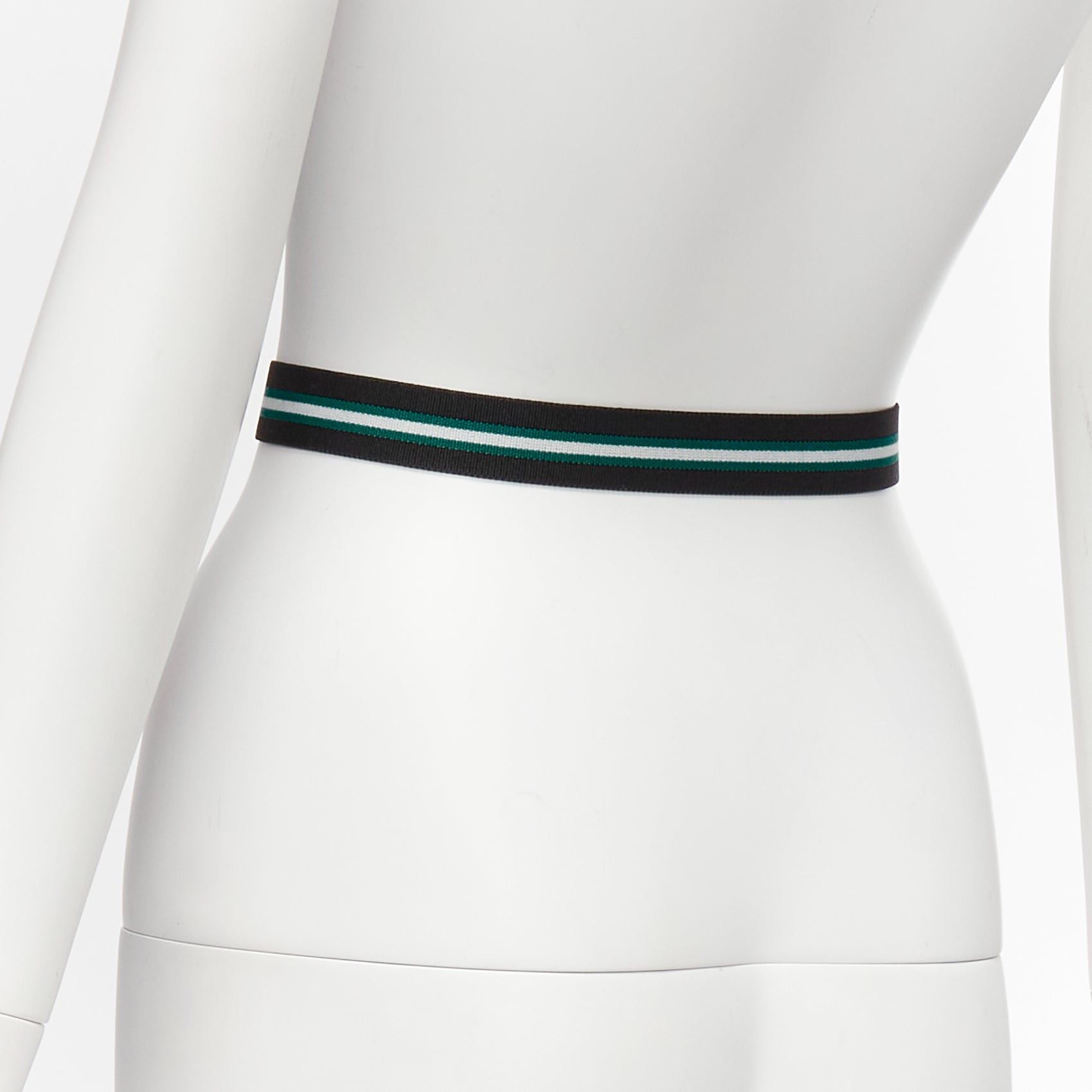 Fendi FENDI silver logo black green stripe stretch fabric leather skinny belt Size ONE SIZE - 6 Thumbnail