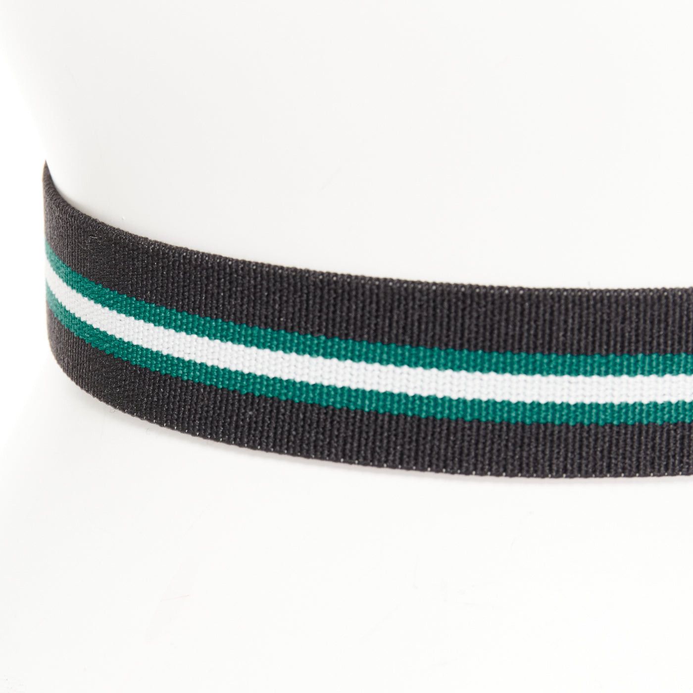 Fendi FENDI silver logo black green stripe stretch fabric leather skinny belt Size ONE SIZE - 7 Thumbnail