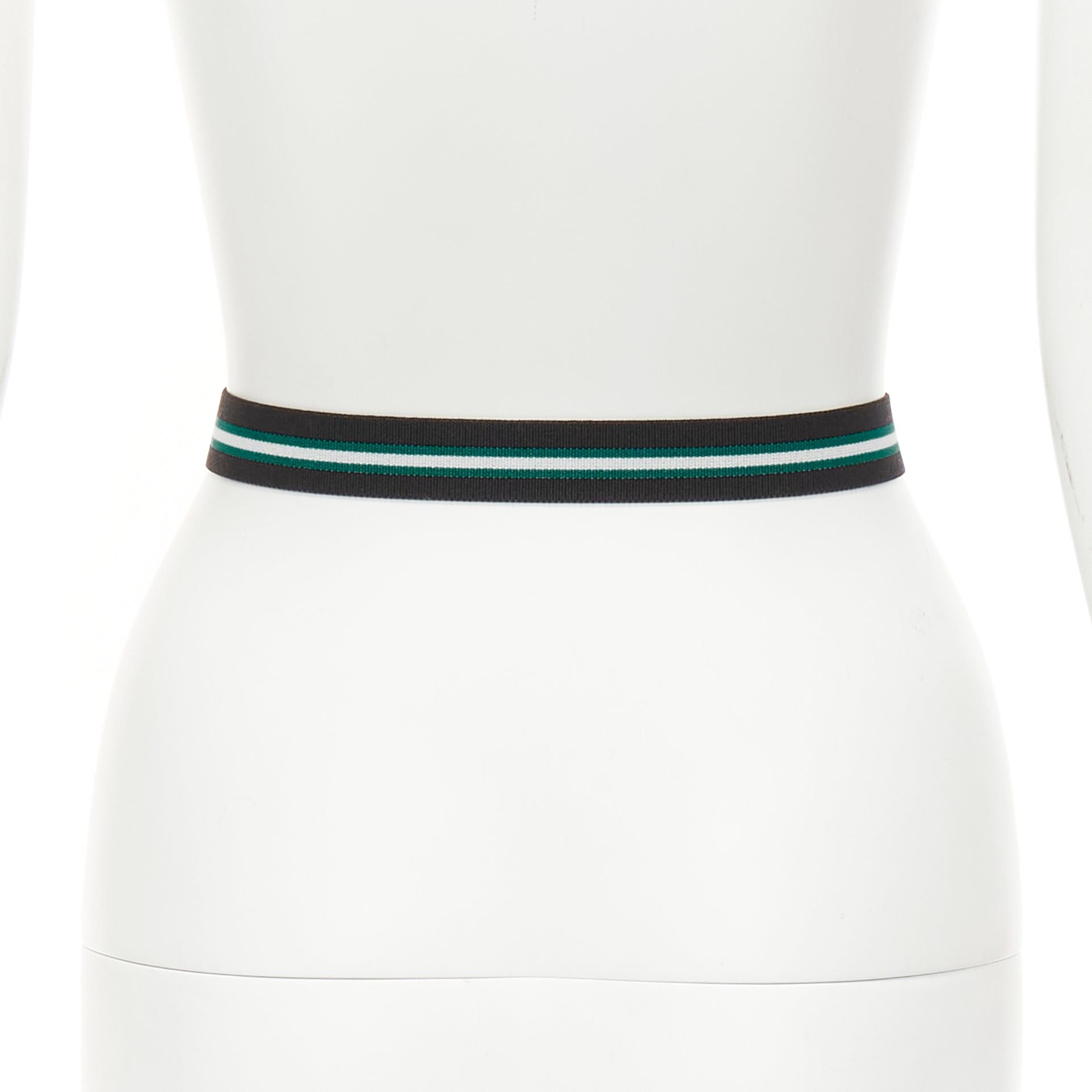 Fendi FENDI silver logo black green stripe stretch fabric leather skinny belt Size ONE SIZE - 5 Thumbnail