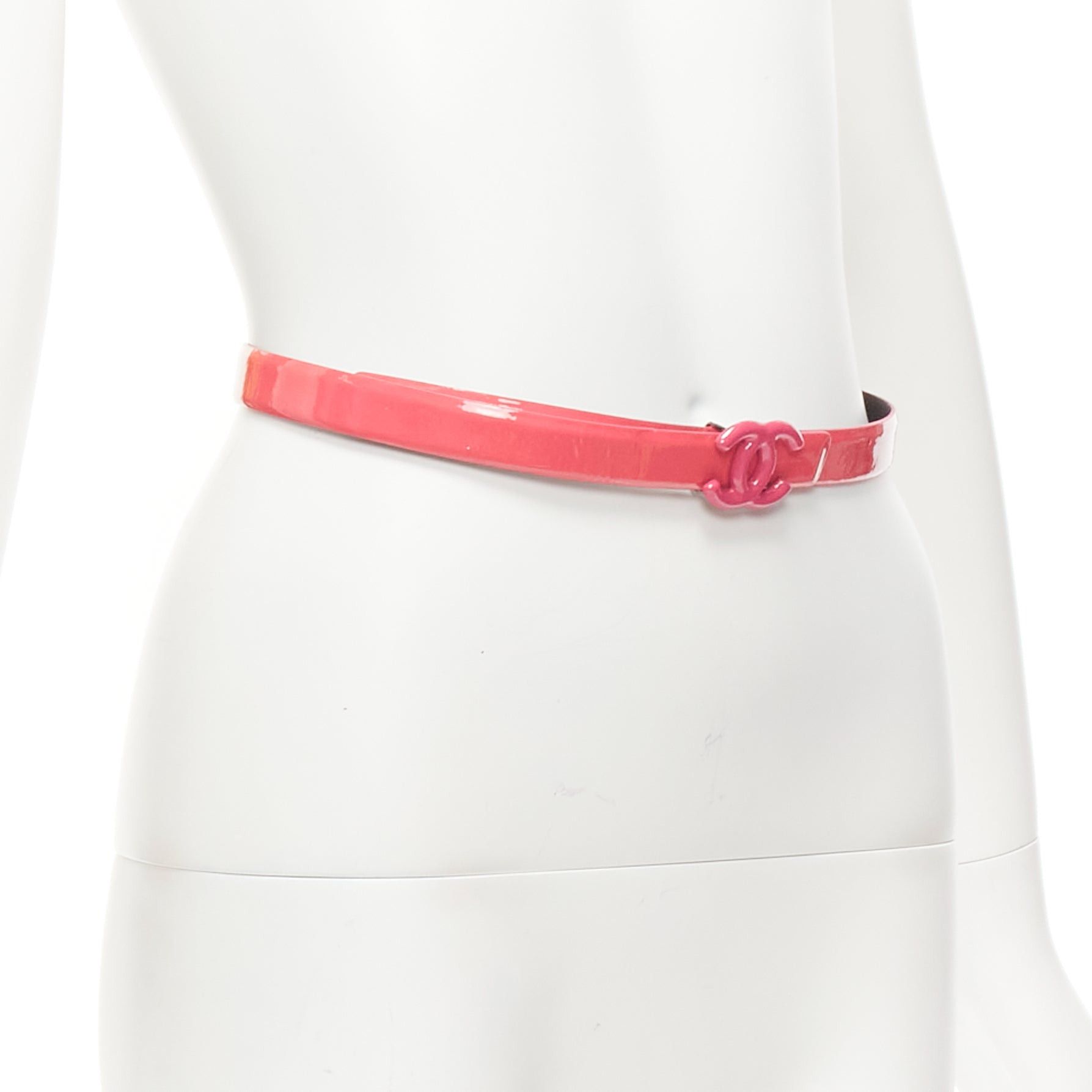 Chanel CHANEL B15P hot pink patent leather CC logo buckle skinny belt 70cm Size ONE SIZE - 3 Thumbnail