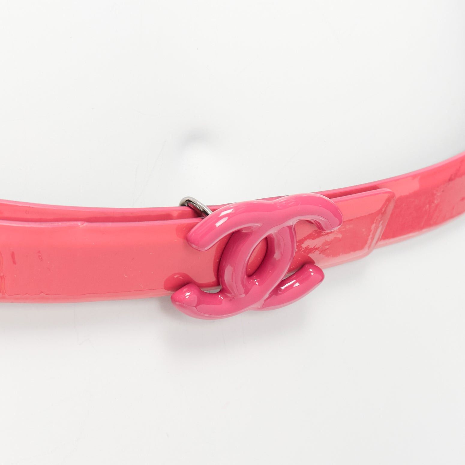 Chanel CHANEL B15P hot pink patent leather CC logo buckle skinny belt 70cm Size ONE SIZE - 2 Thumbnail
