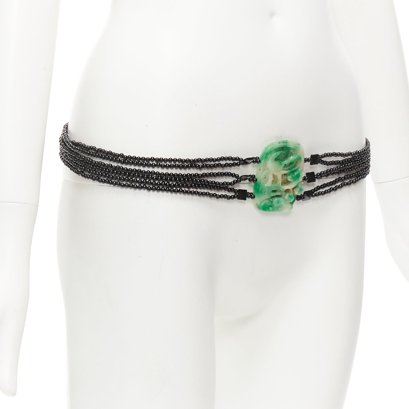 Other JENNIFER POLLOCK green oriental chinese stamp jade black beads chain belt Size ONE SIZE - 3 Thumbnail