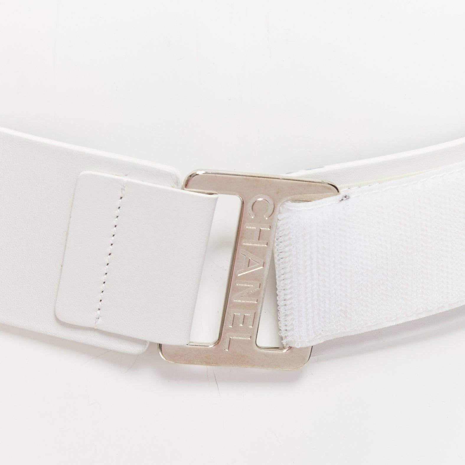 Chanel CHANEL B17S white smooth leather silver logo magic tape wide belt 70cm Size ONE SIZE - 2 Thumbnail