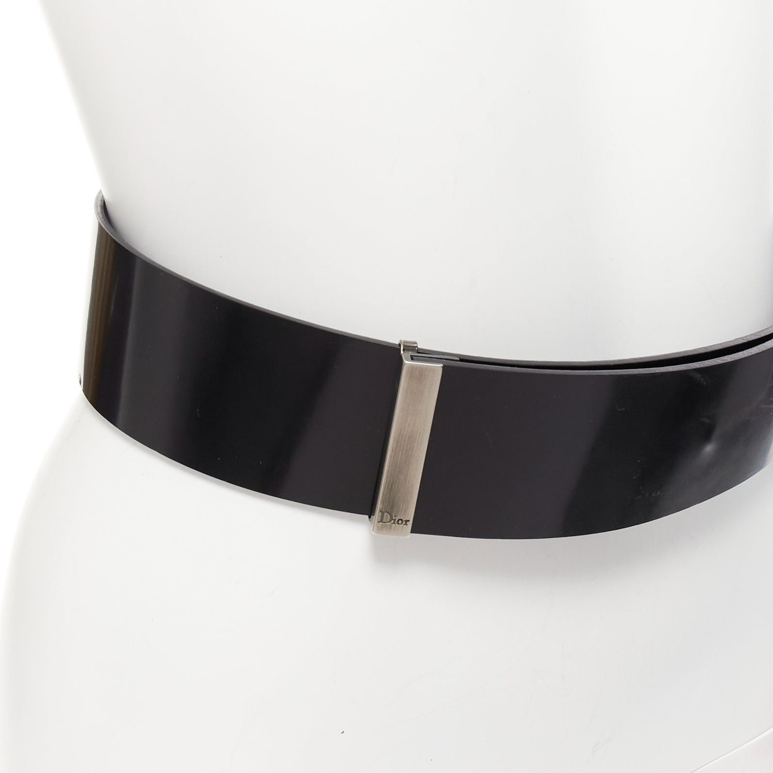 Dior DIOR minimal logo metal bar black smooth calfskin wide belt 90cm Size ONE SIZE - 2 Thumbnail