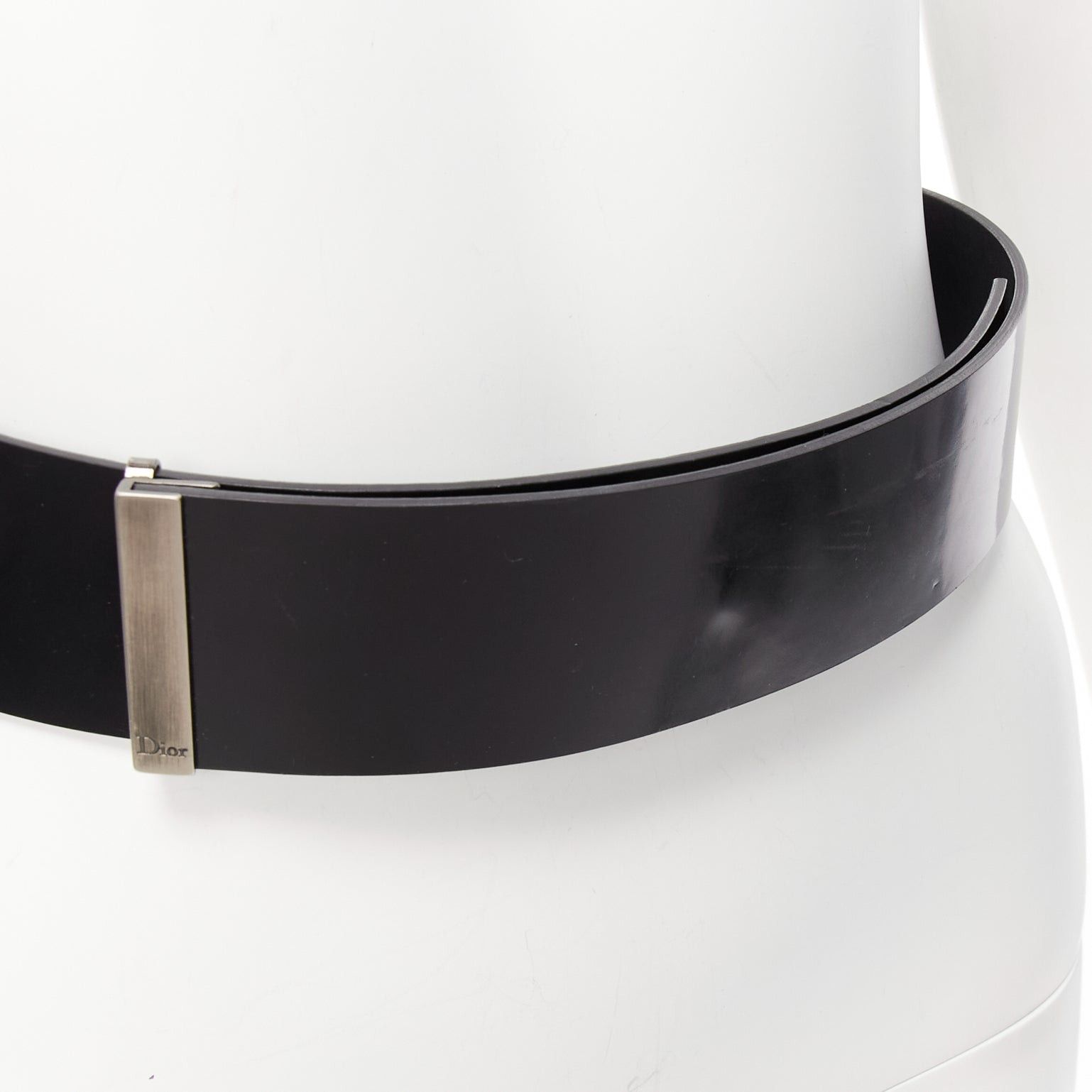 Dior DIOR minimal logo metal bar black smooth calfskin wide belt 90cm Size ONE SIZE - 7 Thumbnail