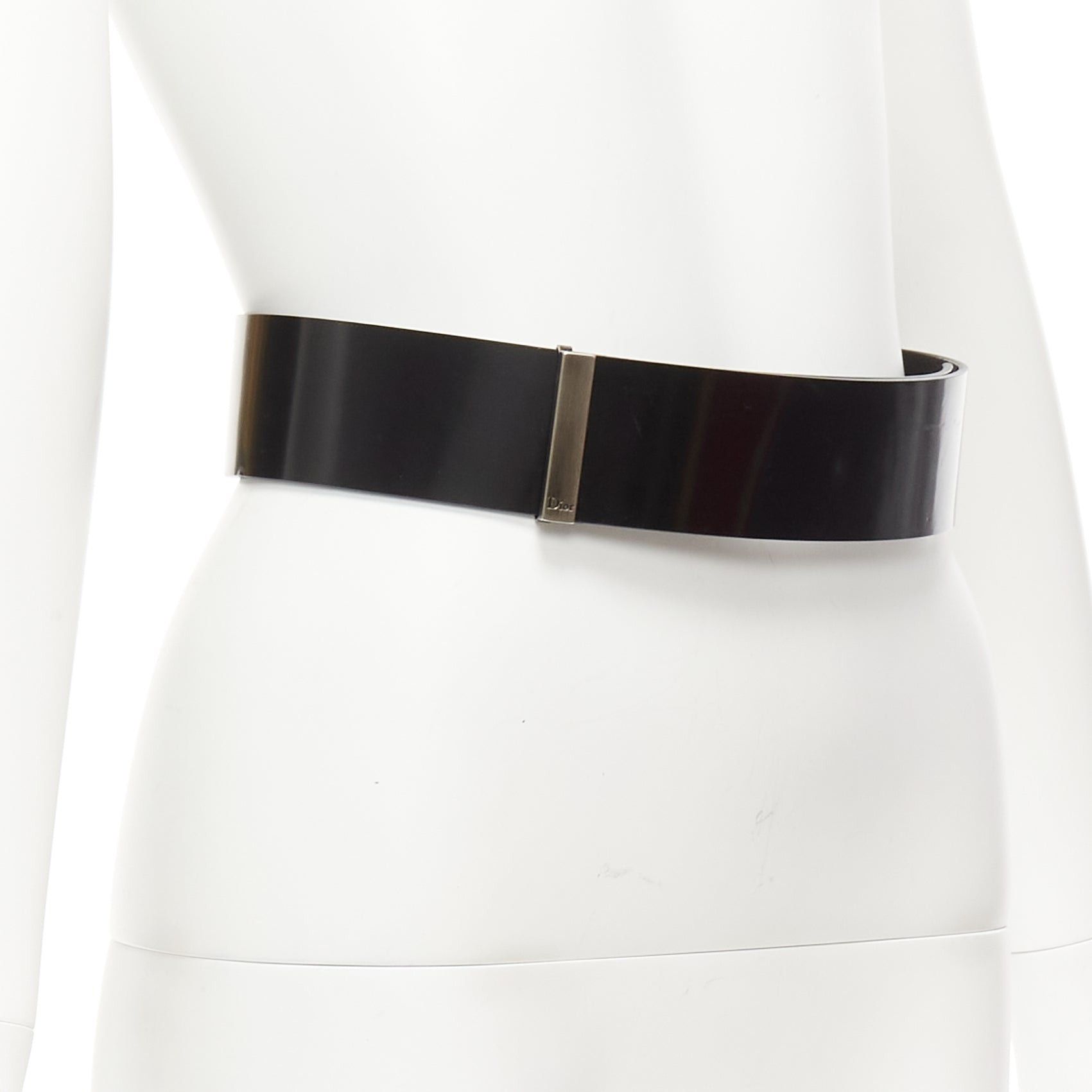 Dior DIOR minimal logo metal bar black smooth calfskin wide belt 90cm Size ONE SIZE - 3 Thumbnail