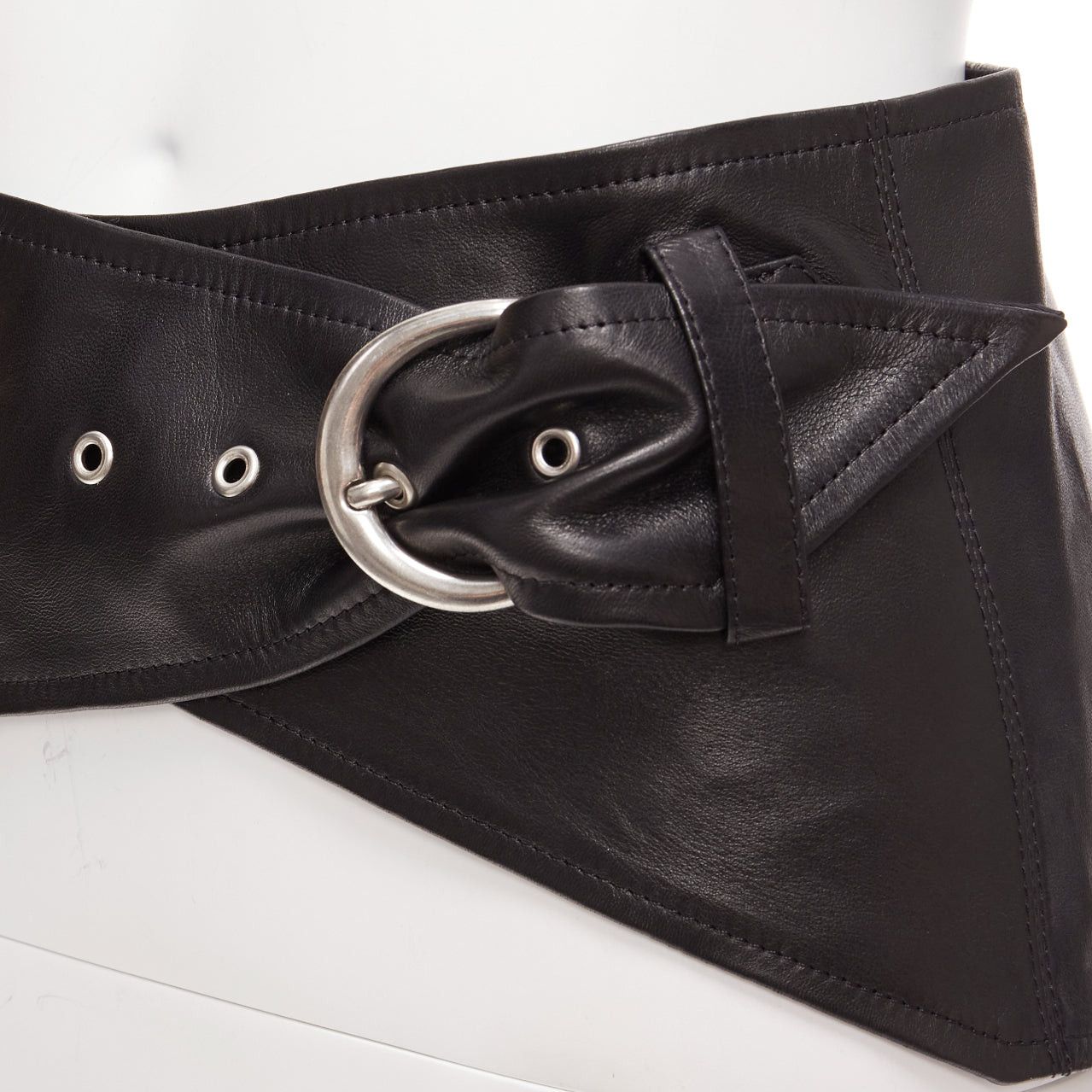 Isabel Marant ISABEL MARANT Mosa black calf leather silver metal ring cotton lined belt 70cm Size ONE SIZE - 2 Thumbnail