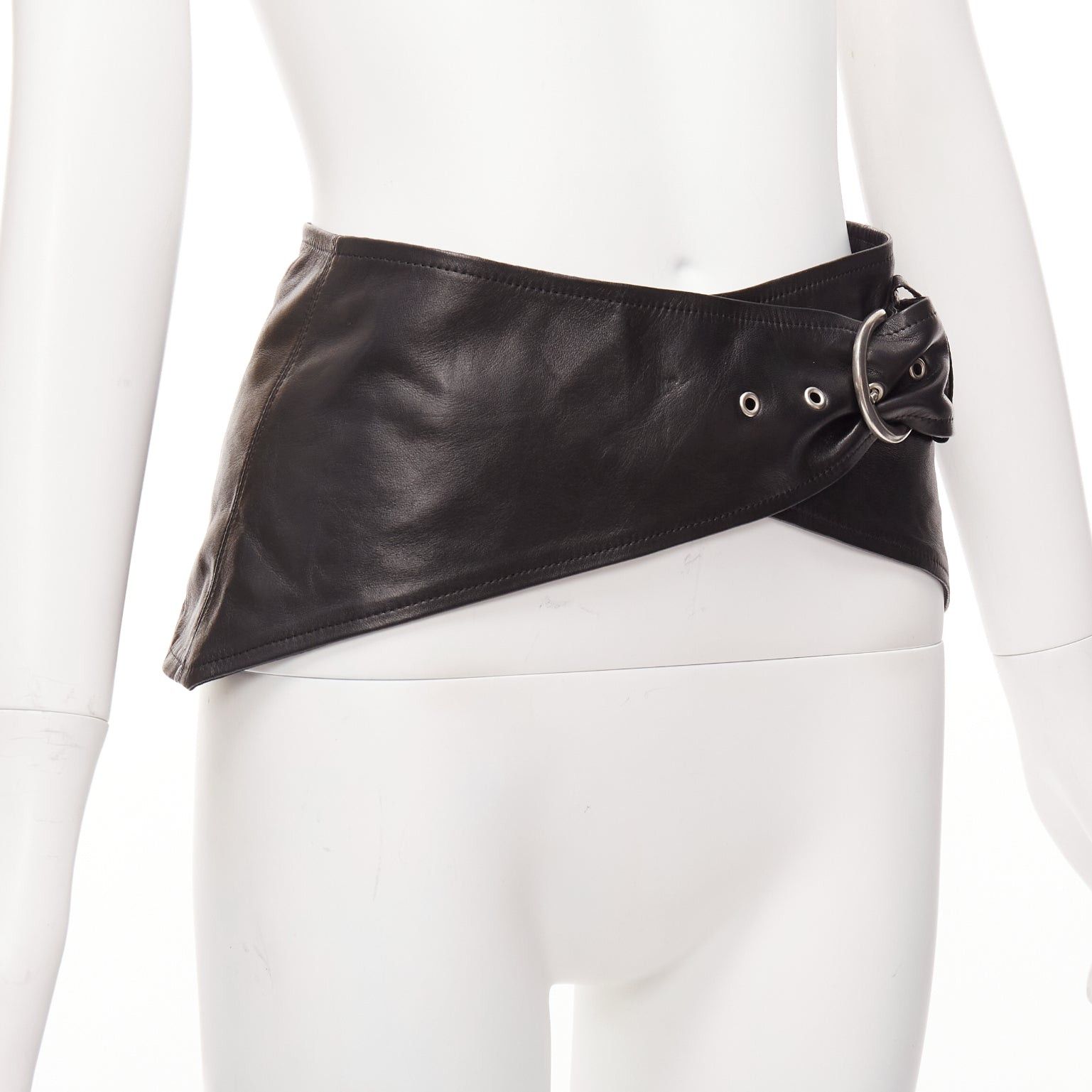 Isabel Marant ISABEL MARANT Mosa black calf leather silver metal ring cotton lined belt 70cm Size ONE SIZE - 3 Thumbnail