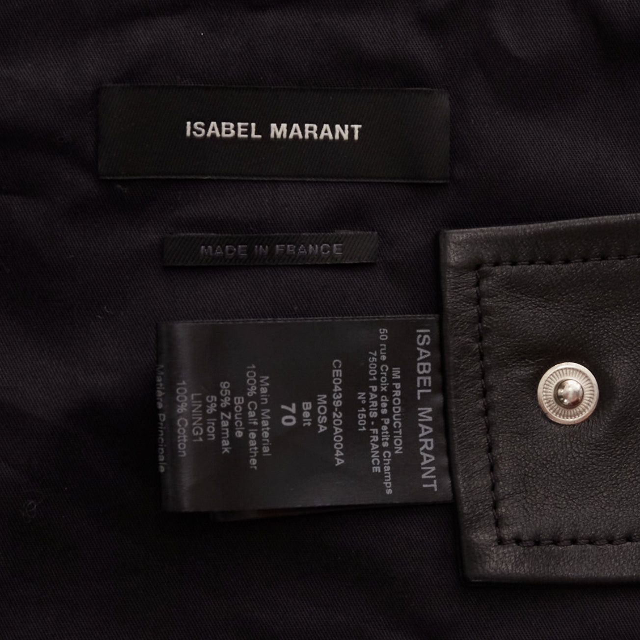 Isabel Marant ISABEL MARANT Mosa black calf leather silver metal ring cotton lined belt 70cm Size ONE SIZE - 8 Thumbnail