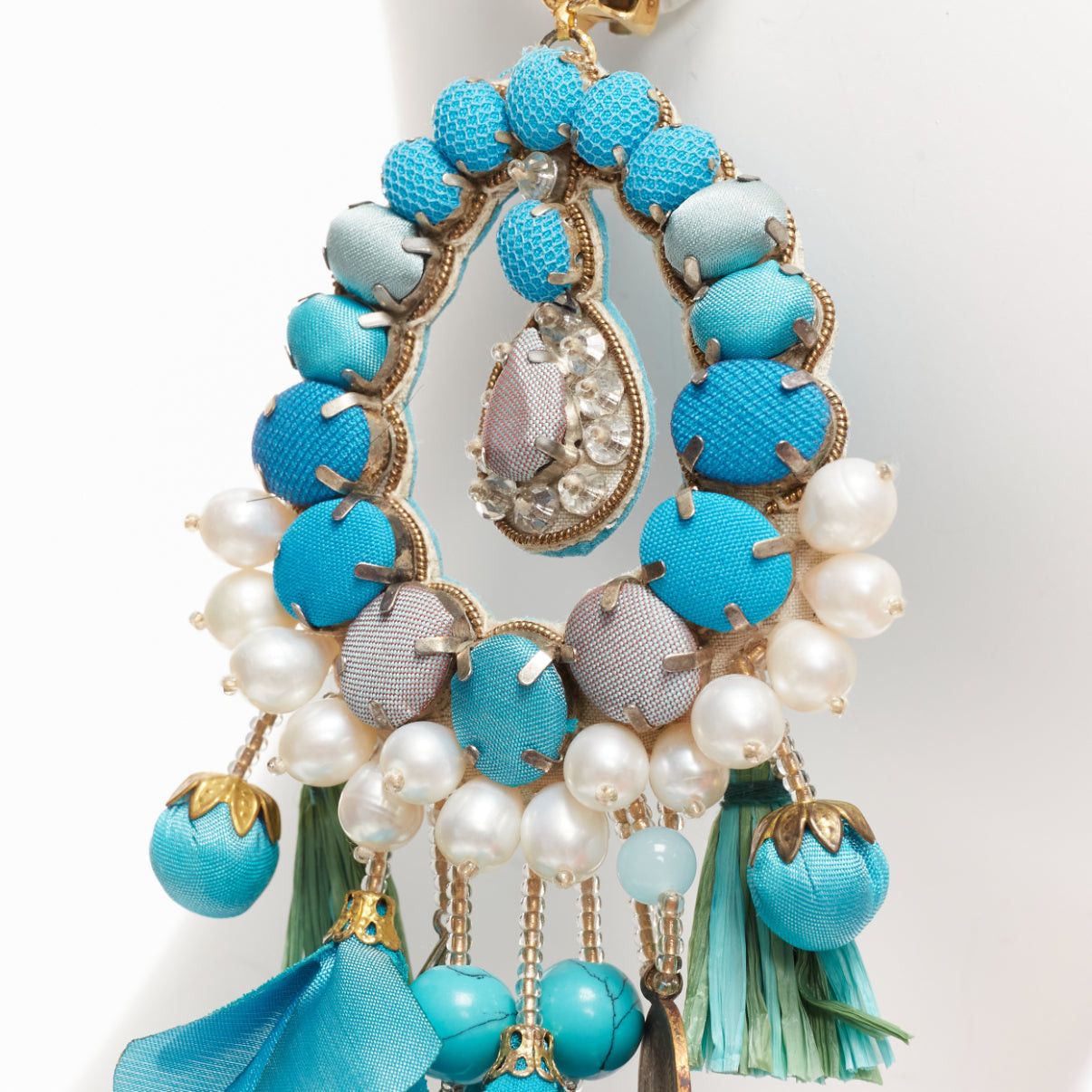 Other RANJANA KHAN turquoise cream faux pearl stone clip on earrings Pair Size ONE SIZE - 5 Thumbnail