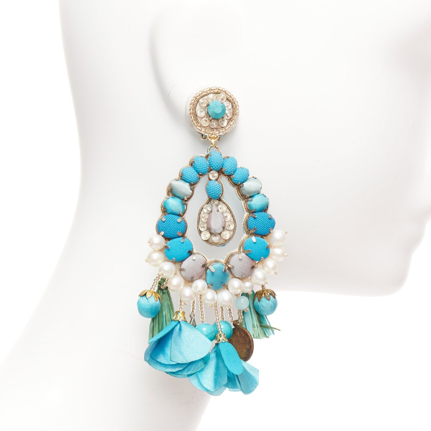 Other RANJANA KHAN turquoise cream faux pearl stone clip on earrings Pair Size ONE SIZE - 4 Thumbnail