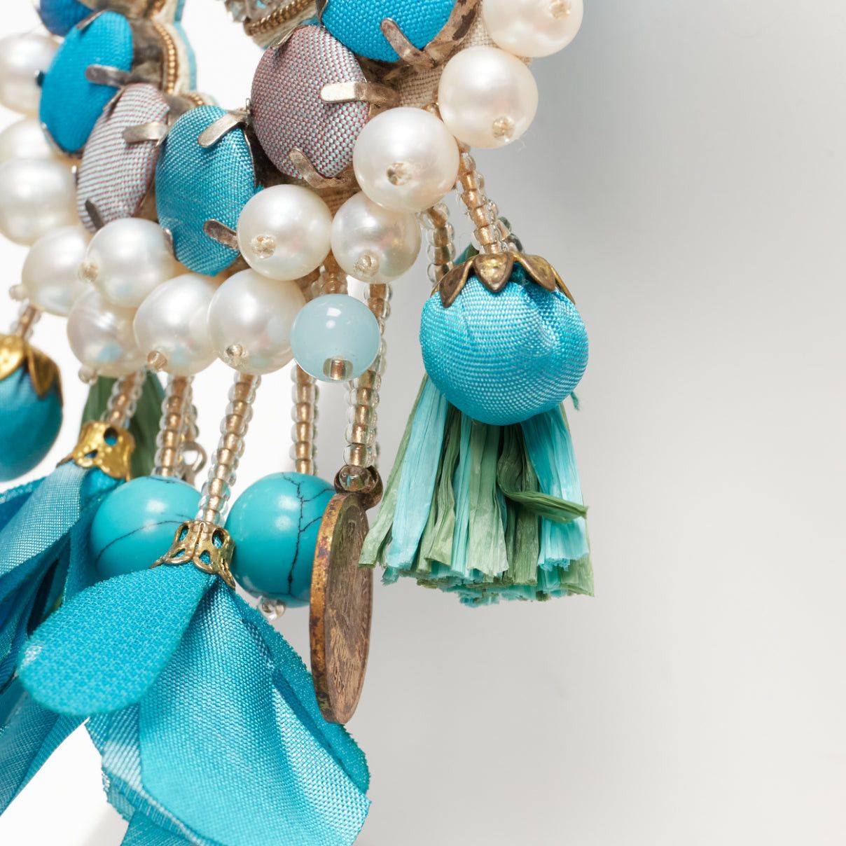 Other RANJANA KHAN turquoise cream faux pearl stone clip on earrings Pair Size ONE SIZE - 6 Thumbnail