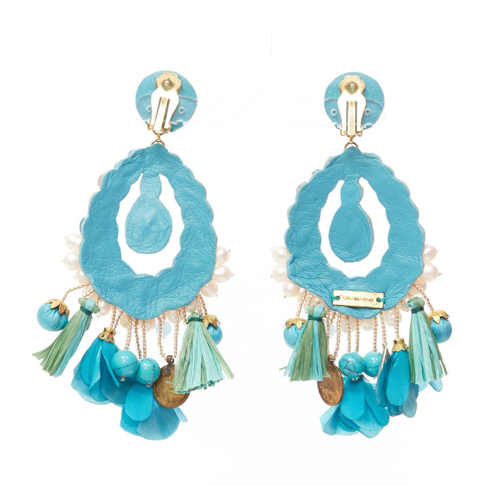 Other RANJANA KHAN turquoise cream faux pearl stone clip on earrings Pair Size ONE SIZE - 3 Thumbnail