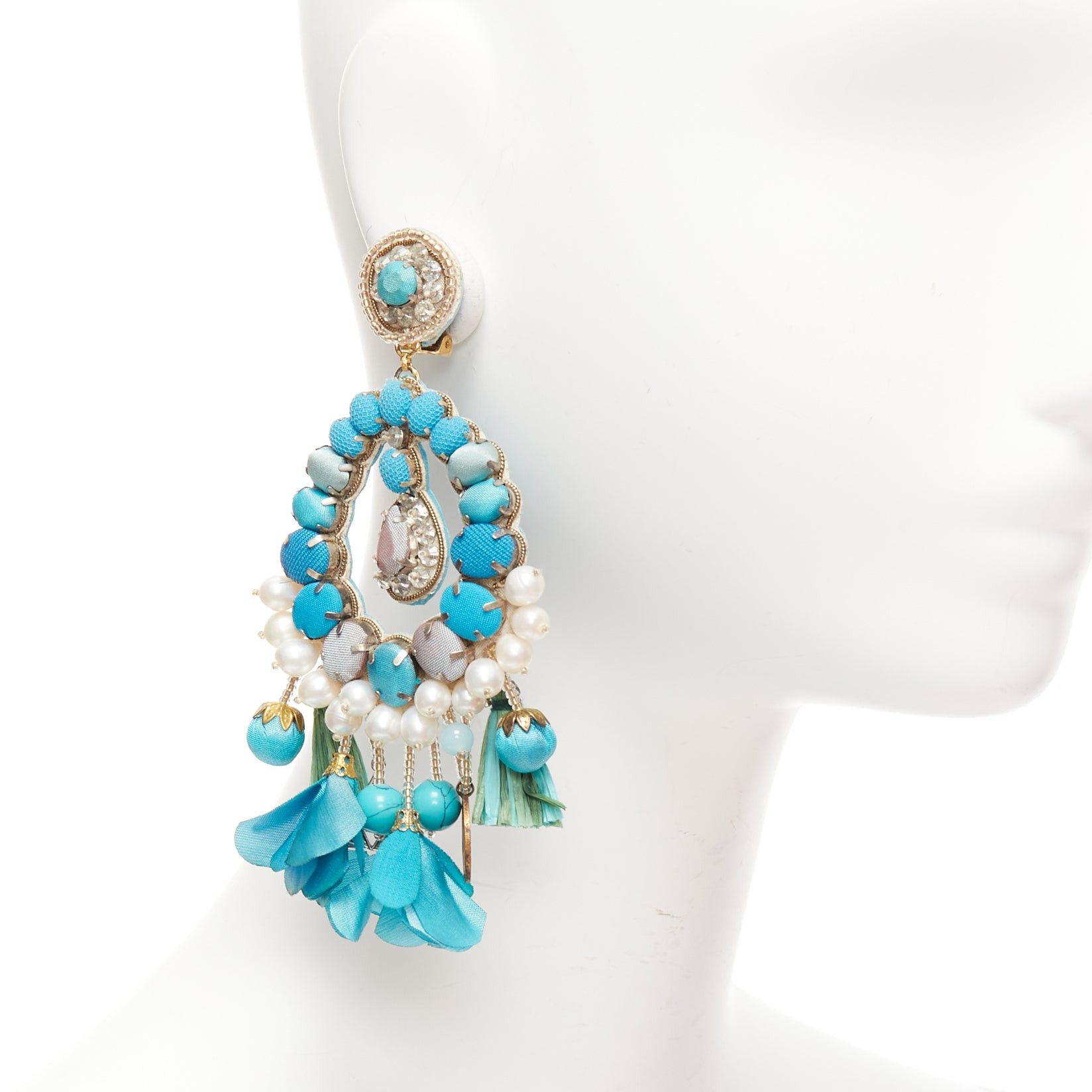 Other RANJANA KHAN turquoise cream faux pearl stone clip on earrings Pair Size ONE SIZE - 2 Thumbnail