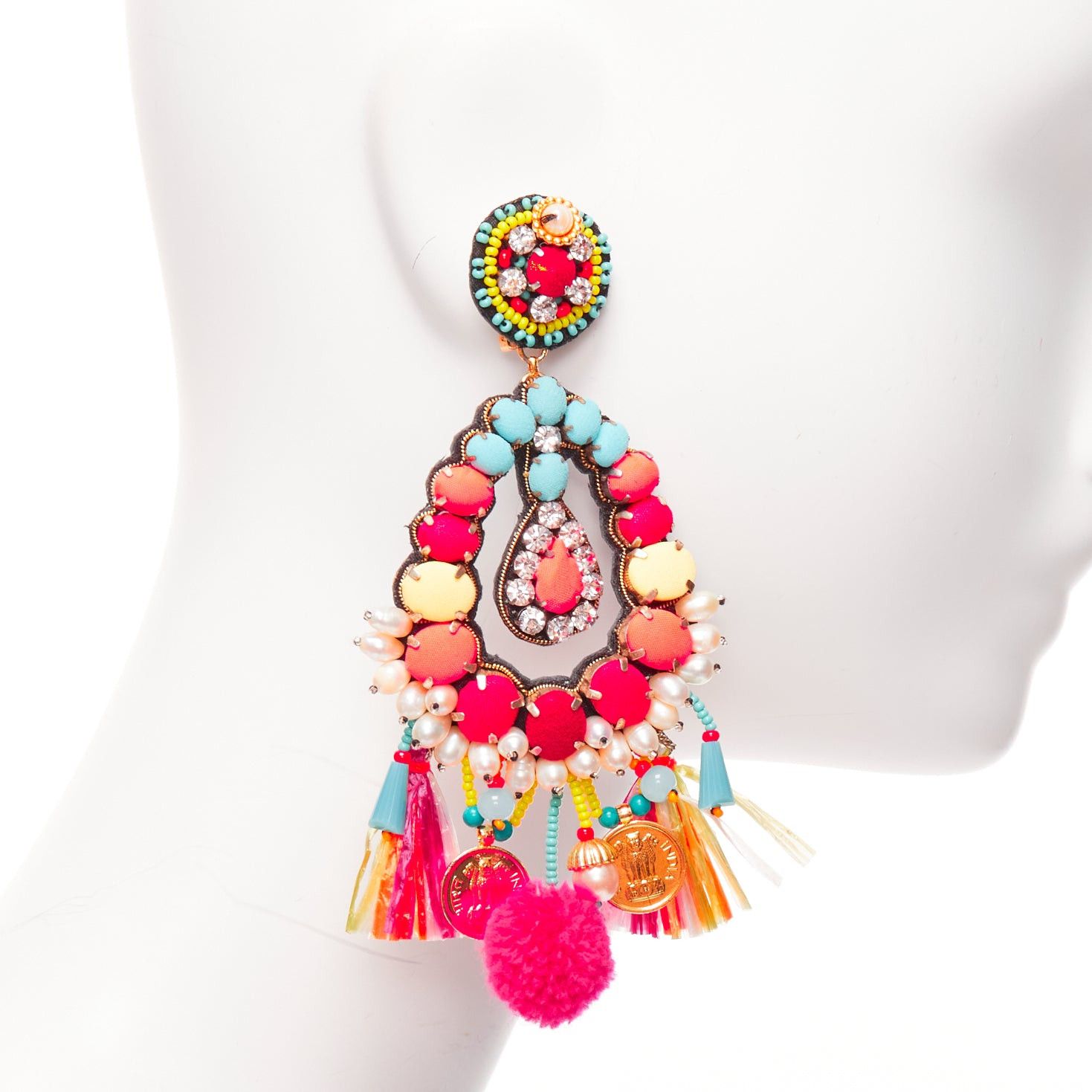 Other RANJANA KHAN neon orange crystal beads multi dangling clip on earrings Size ONE SIZE - 3 Thumbnail