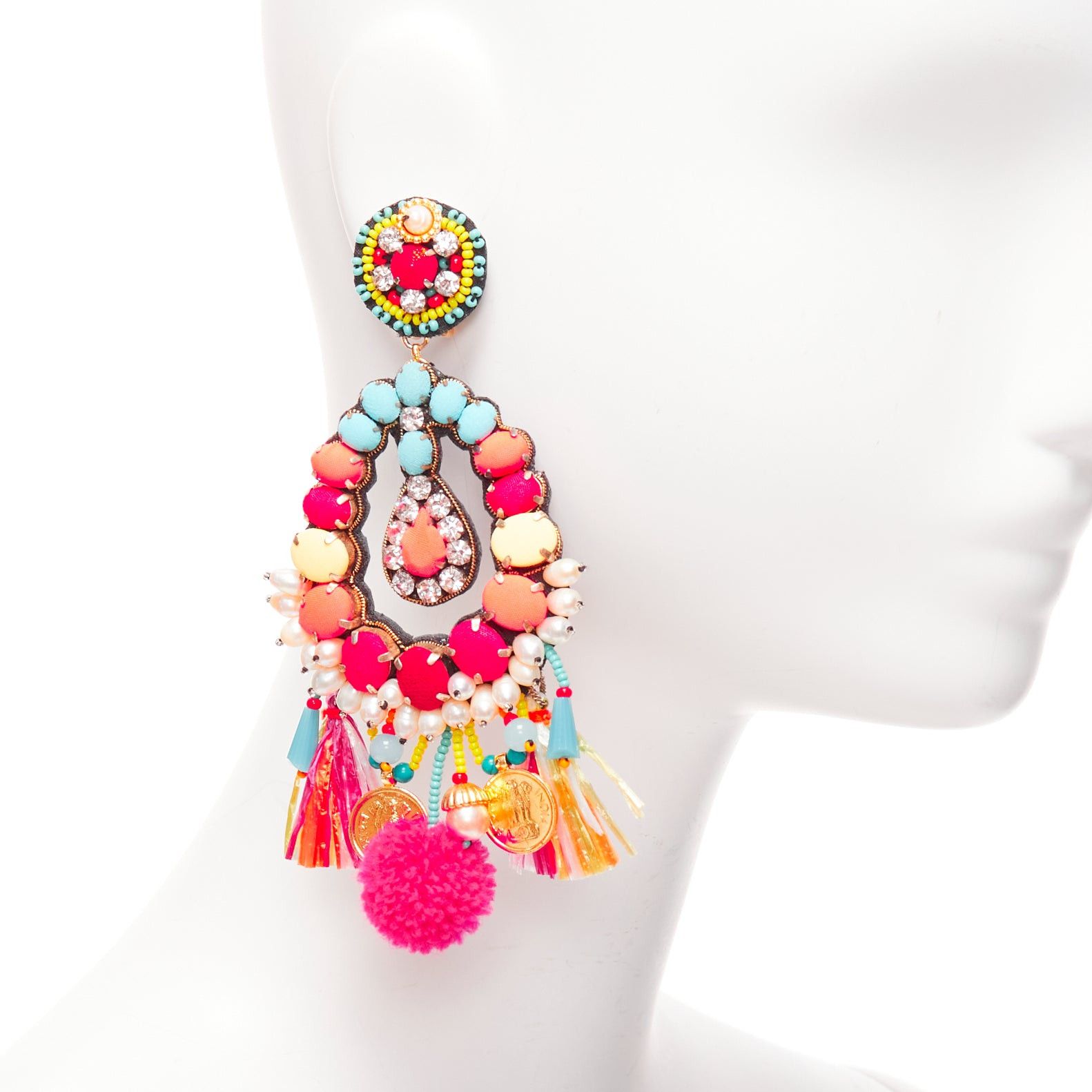 Other RANJANA KHAN neon orange crystal beads multi dangling clip on earrings Size ONE SIZE - 2 Thumbnail
