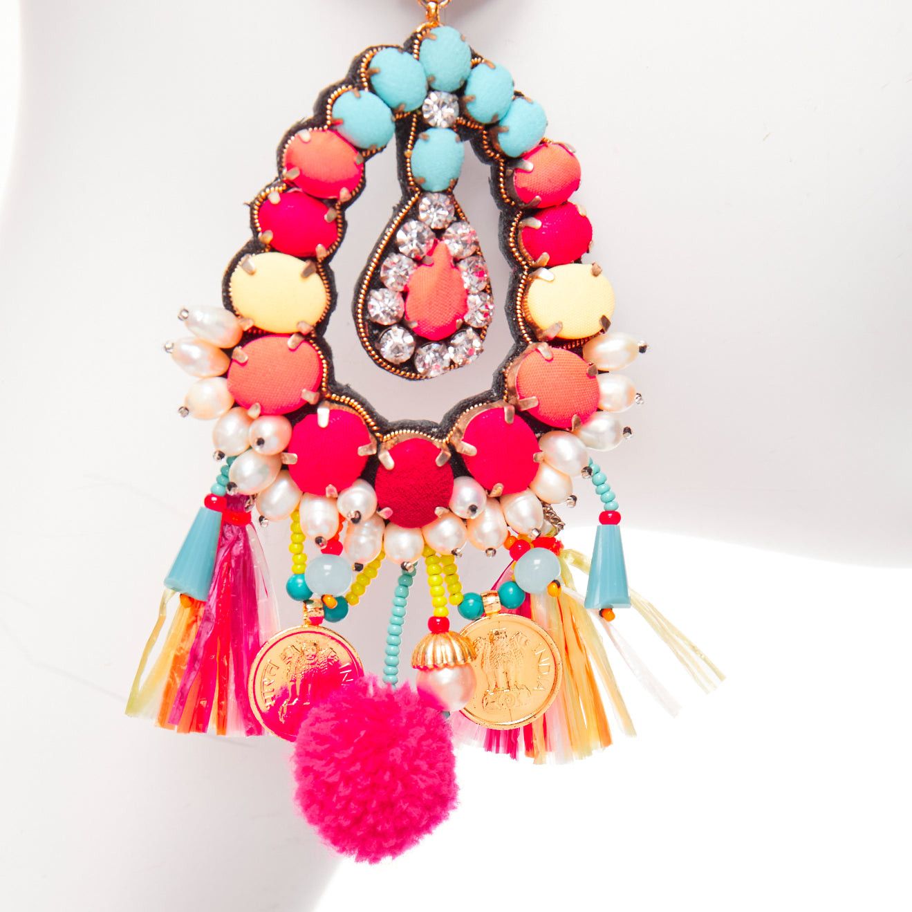 Other RANJANA KHAN neon orange crystal beads multi dangling clip on earrings Size ONE SIZE - 4 Thumbnail