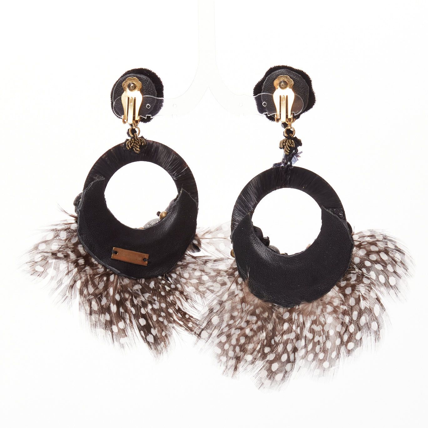Other RANJANA KHAN black brown dotted feather beads bow dangling clip on earrings Size ONE SIZE - 6 Thumbnail