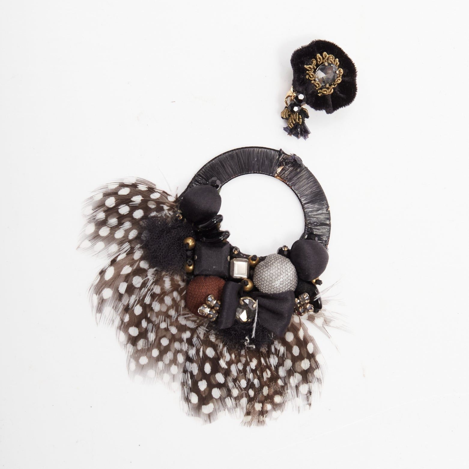 Other RANJANA KHAN black brown dotted feather beads bow dangling clip on earrings Size ONE SIZE - 7 Thumbnail