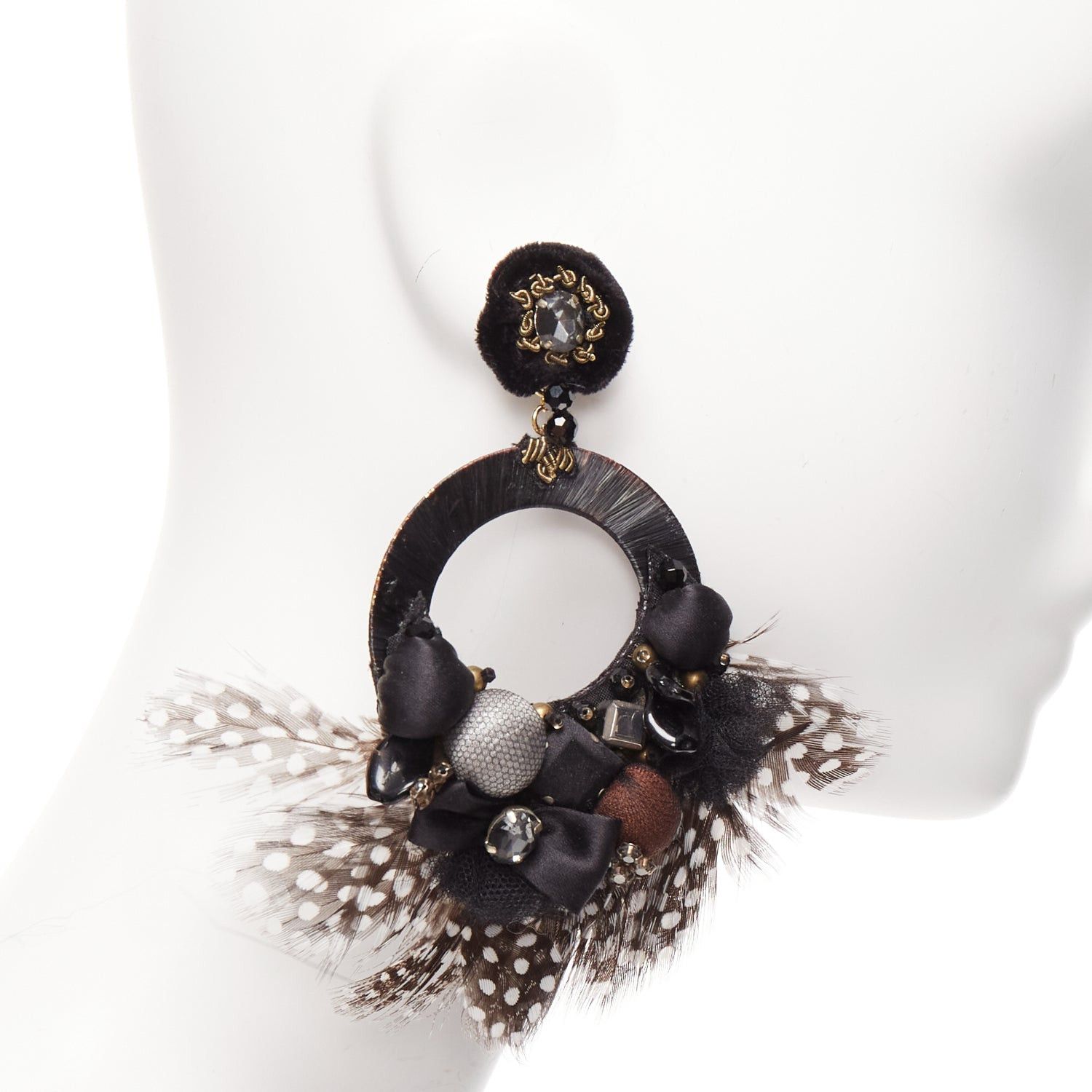 Other RANJANA KHAN black brown dotted feather beads bow dangling clip on earrings Size ONE SIZE - 3 Thumbnail