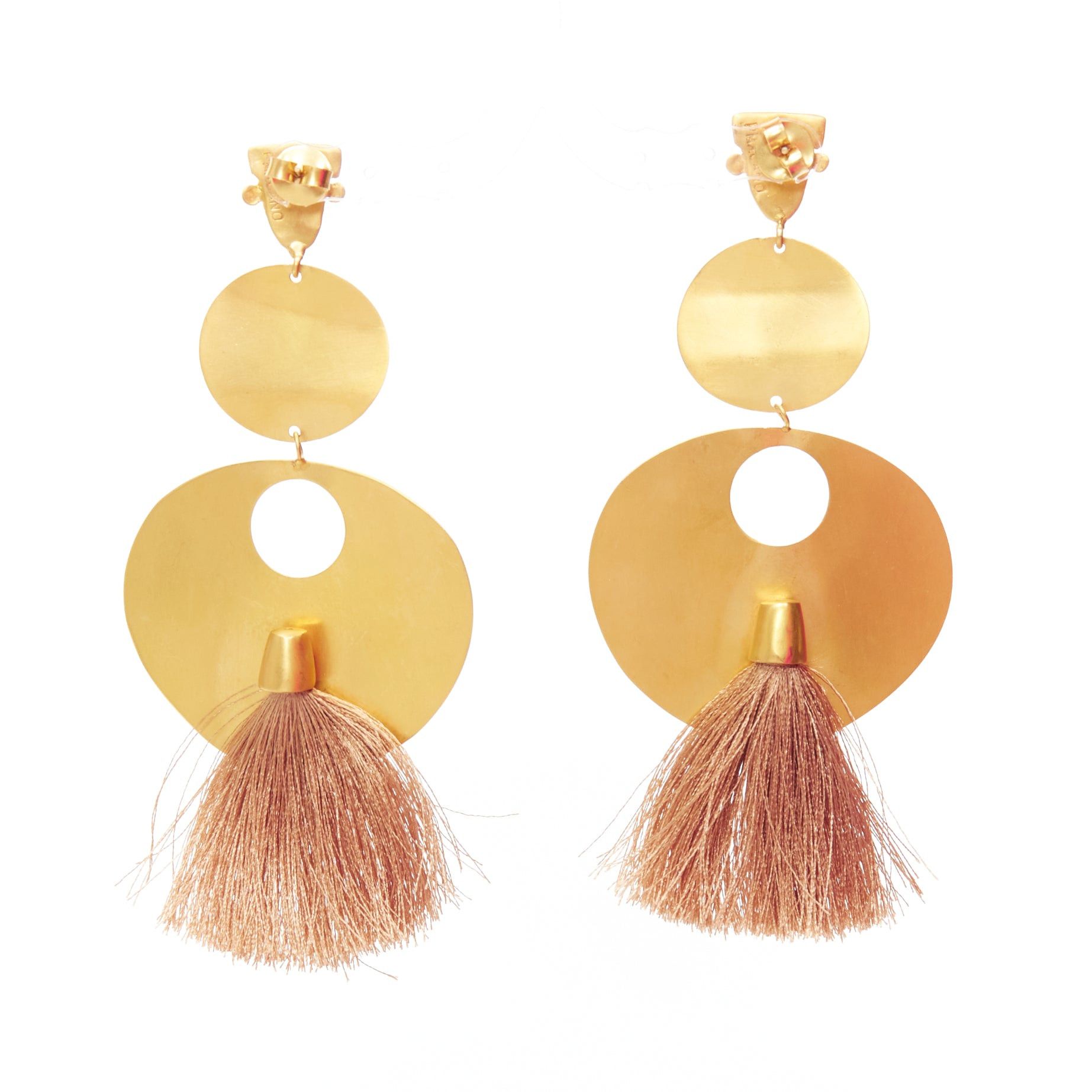 Other PMX CANO gold metal geometric tribal face beige tassel pin earrings Pair Size ONE SIZE - 3 Thumbnail