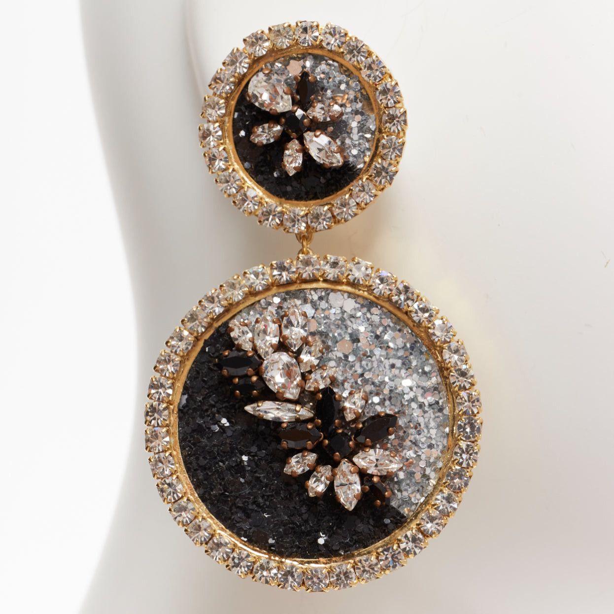 Other SHOUROUK black silver ombre crystal sand gold metal clip on earrings Pair Size ONE SIZE - 5 Thumbnail