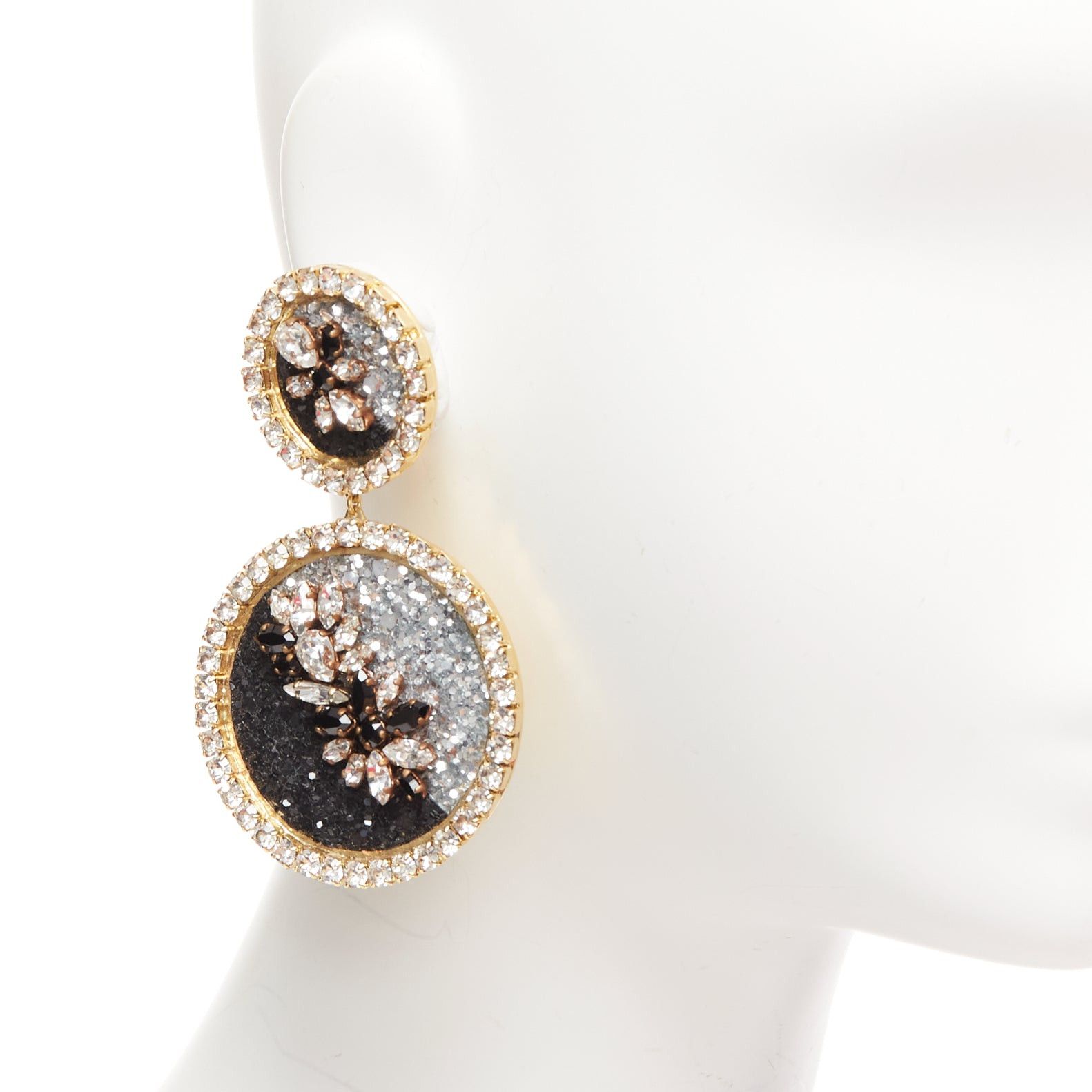 Other SHOUROUK black silver ombre crystal sand gold metal clip on earrings Pair Size ONE SIZE - 2 Thumbnail