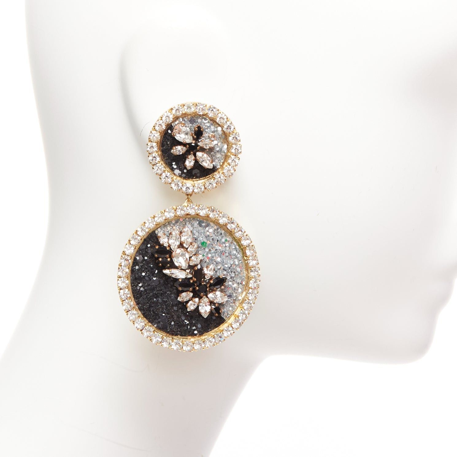 Other SHOUROUK black silver ombre crystal sand gold metal clip on earrings Pair Size ONE SIZE - 4 Thumbnail