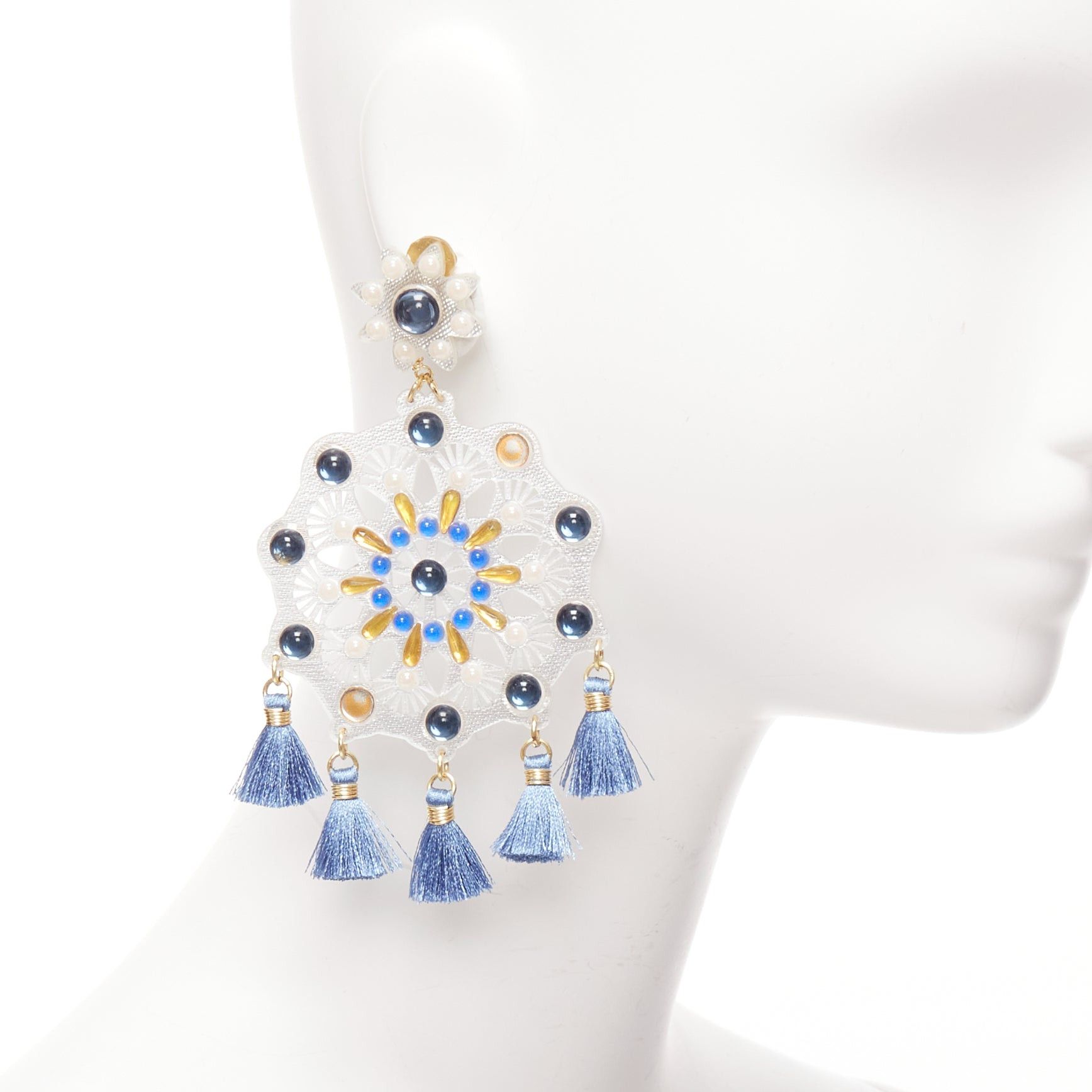 Other MERCEDES SALAZAR clear acrylic blue beads tassels clip on drop earrings Size ONE SIZE - 2 Thumbnail