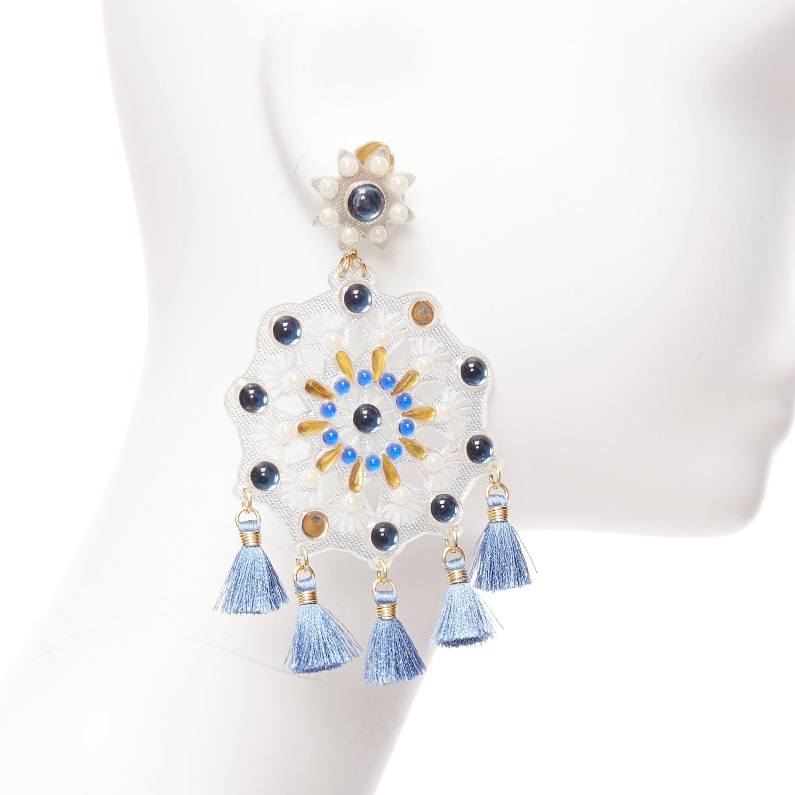 Other MERCEDES SALAZAR clear acrylic blue beads tassels clip on drop earrings Size ONE SIZE - 3 Thumbnail
