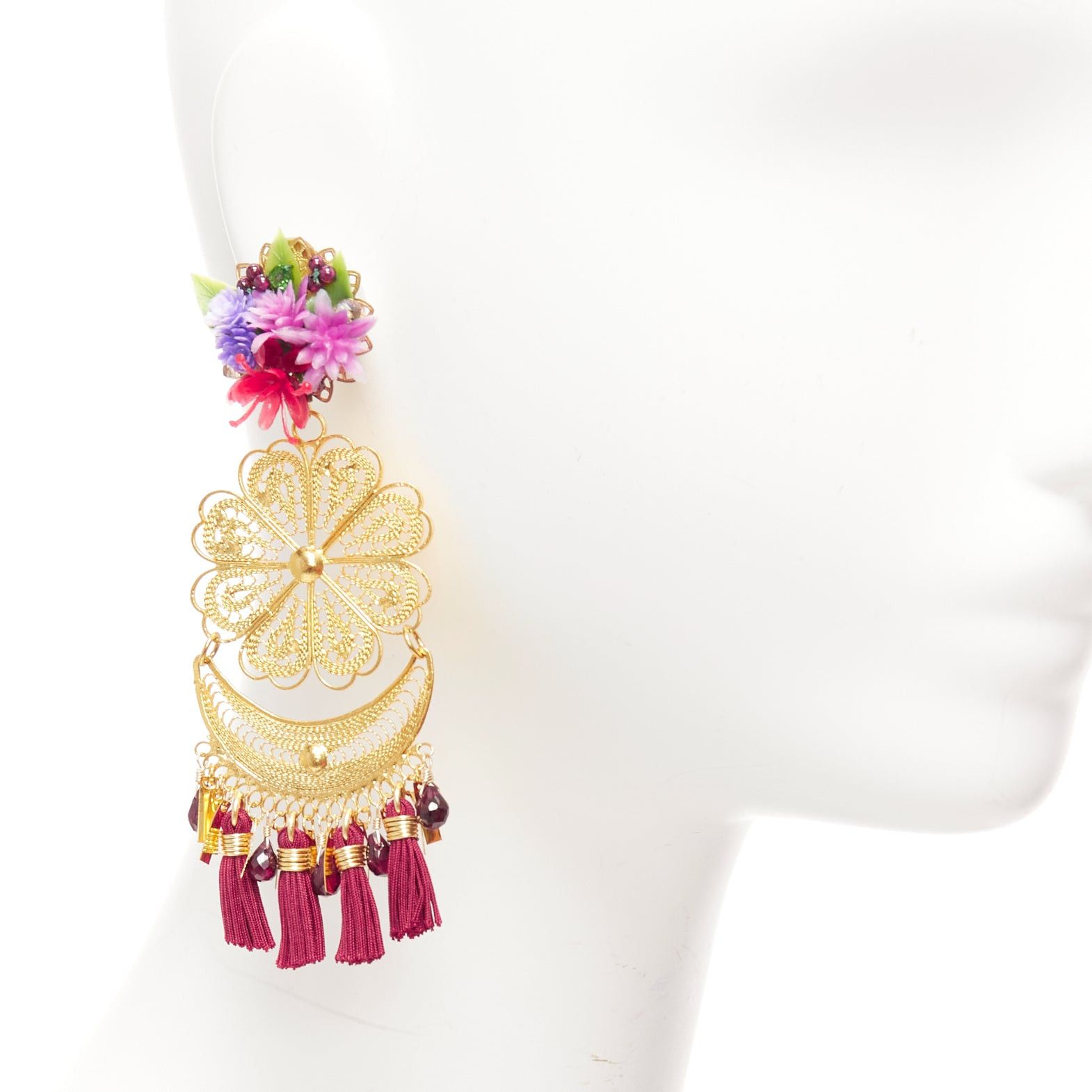 Other MERCEDES SALAZAR gold flower metal red tassel plastic clip earrings Pair Size ONE SIZE - 2 Thumbnail