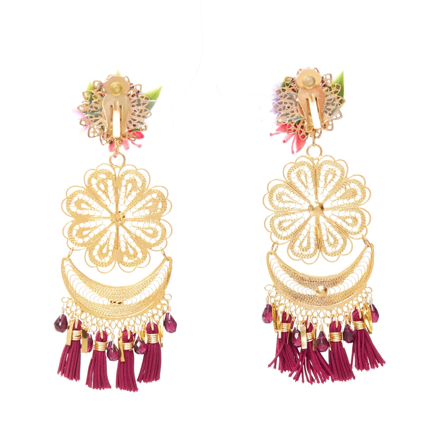 Other MERCEDES SALAZAR gold flower metal red tassel plastic clip earrings Pair Size ONE SIZE - 3 Thumbnail