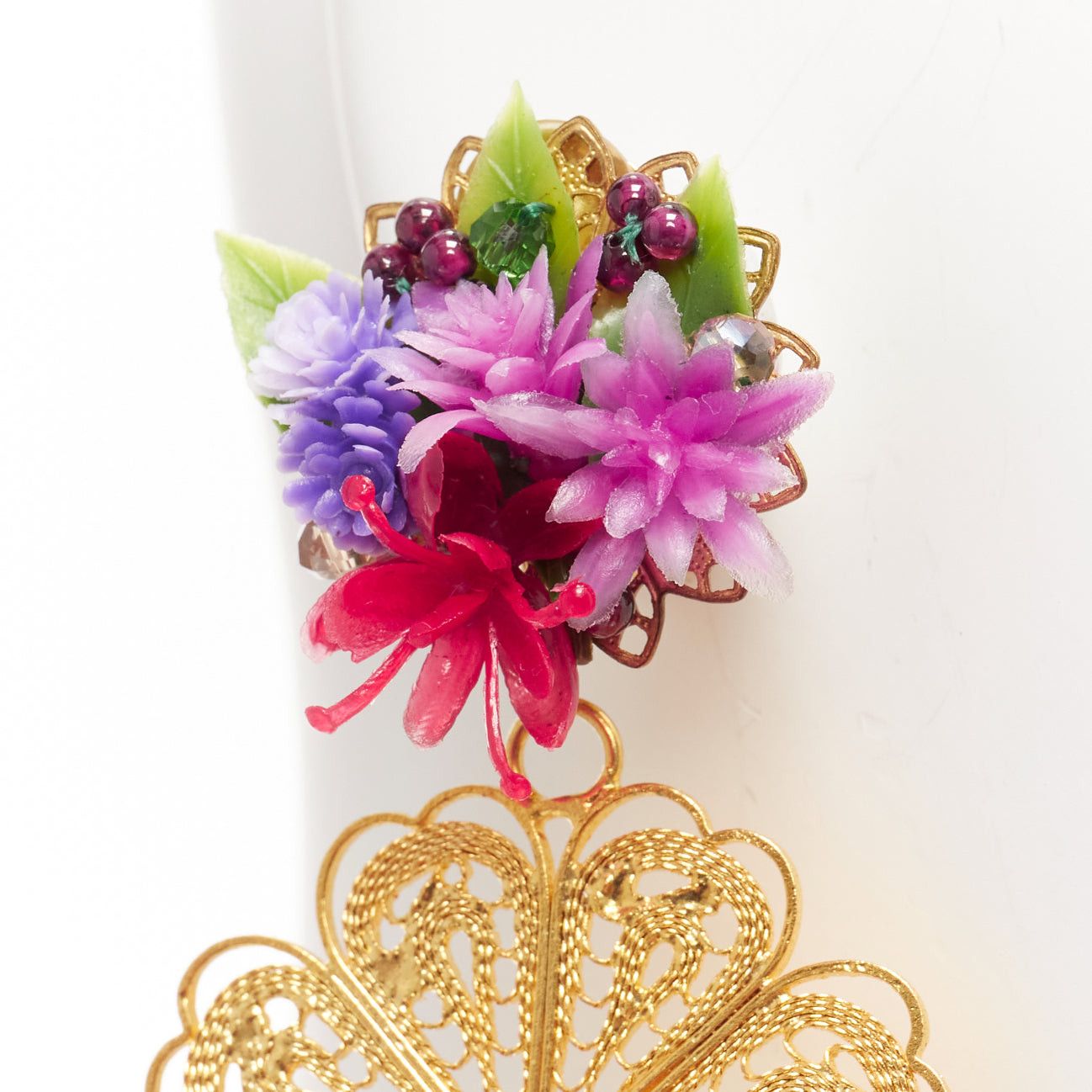 Other MERCEDES SALAZAR gold flower metal red tassel plastic clip earrings Pair Size ONE SIZE - 6 Thumbnail