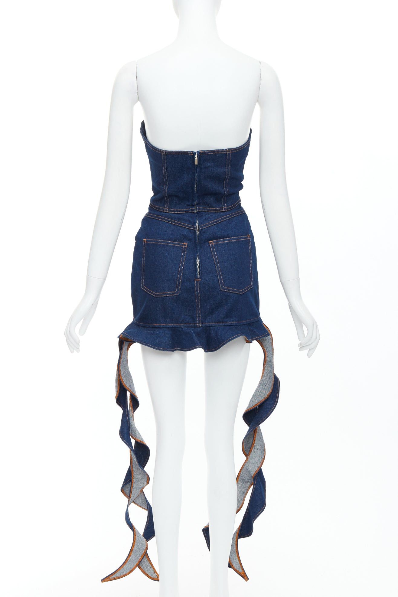Other DAVID KOMA Corset Denim blue cotton cascade sides mini dress UK6 XS Size XS / US 0-2 / IT 36-38 - 5 Thumbnail