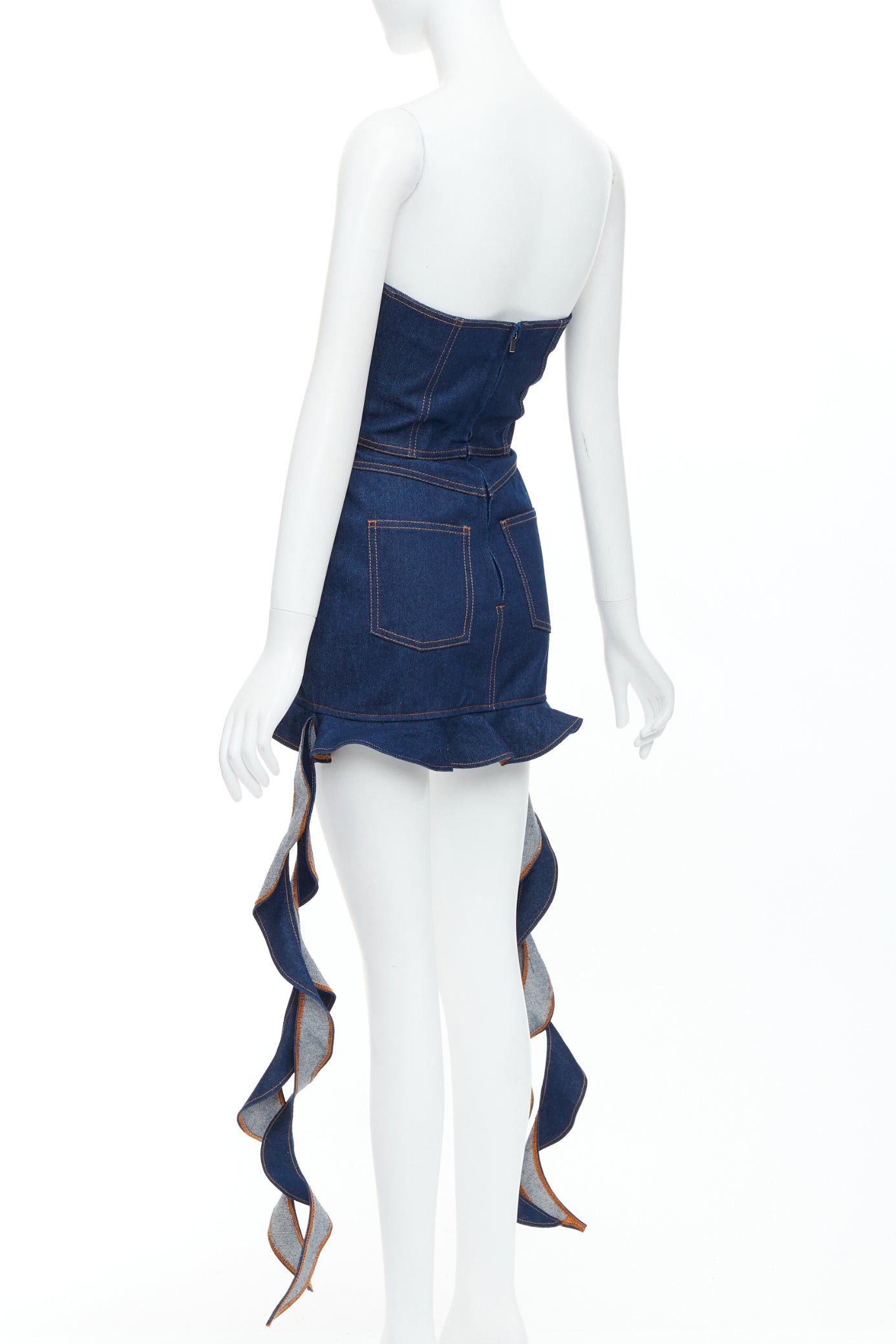 Other DAVID KOMA Corset Denim blue cotton cascade sides mini dress UK6 XS Size XS / US 0-2 / IT 36-38 - 6 Thumbnail